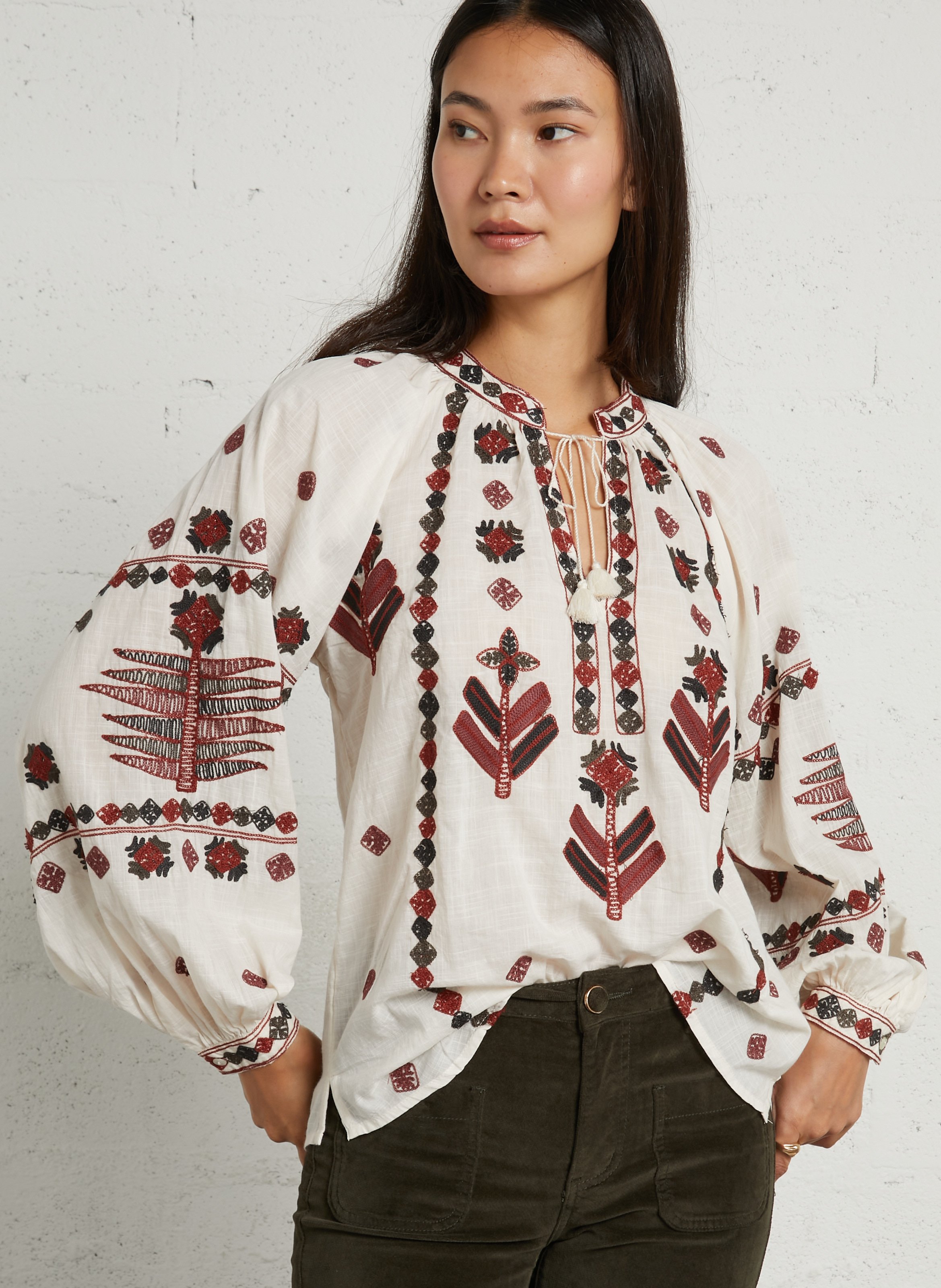 Blouse droite brodée en coton MAISON HOTEL