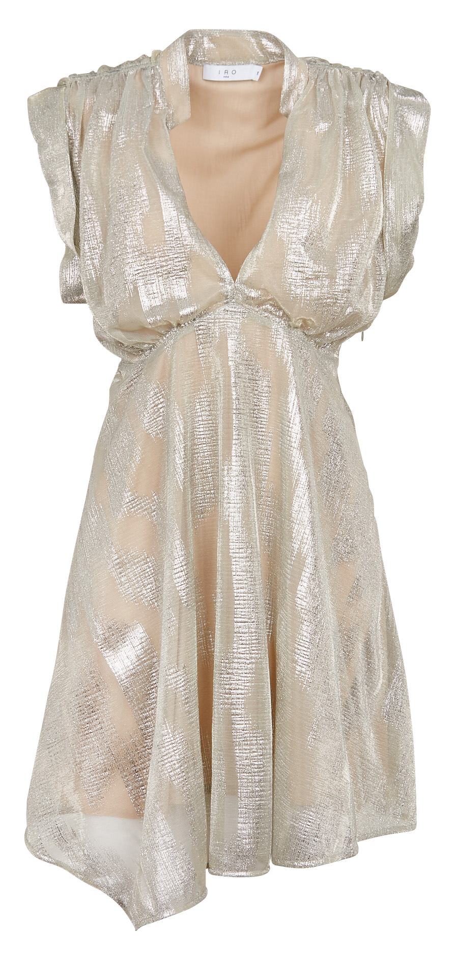 Robe courte col V jacquard métallisé  IRO Argent
