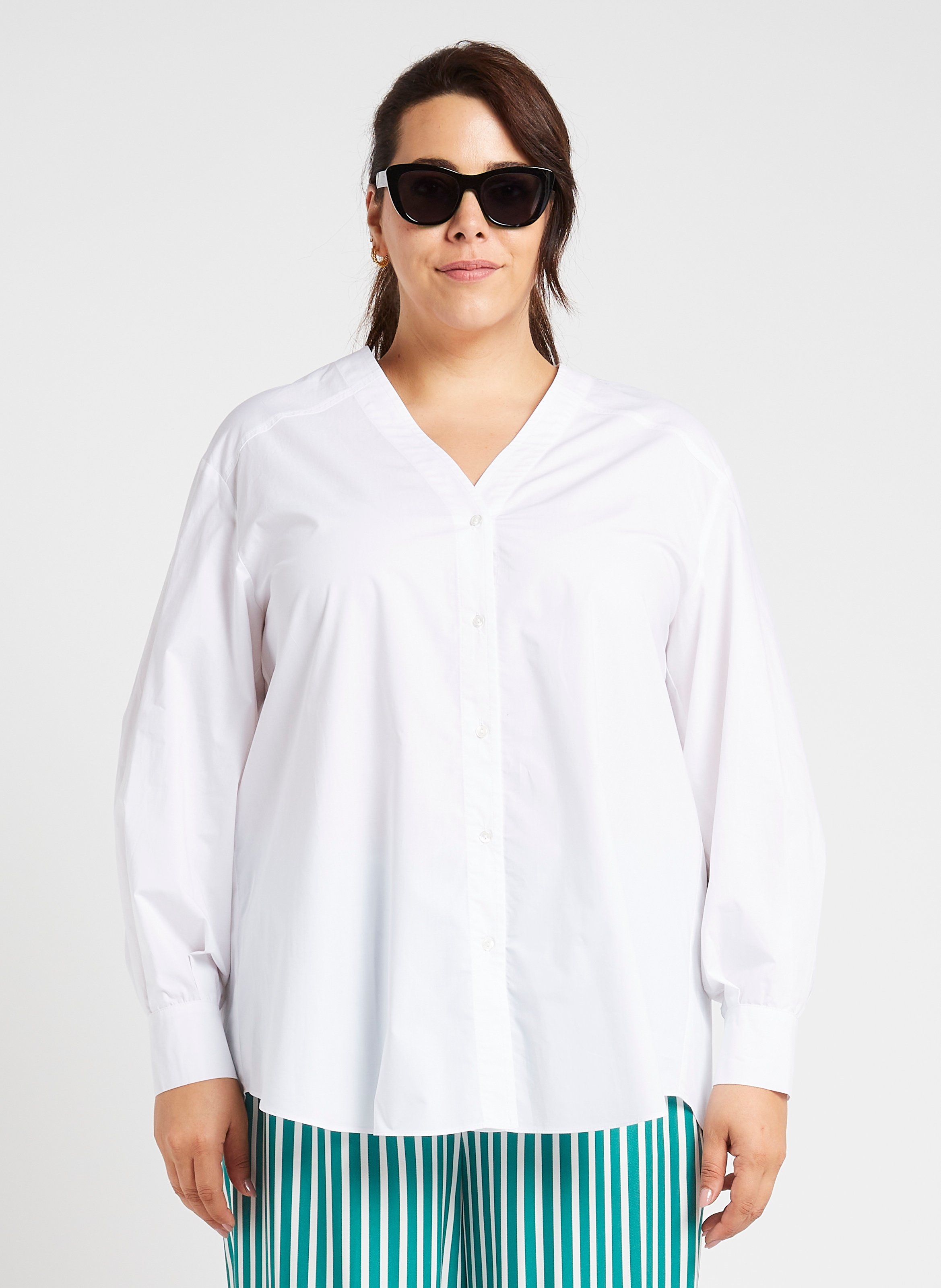 Loose-fit V-neck cotton shirt PERSONA by Marina Rinaldi White