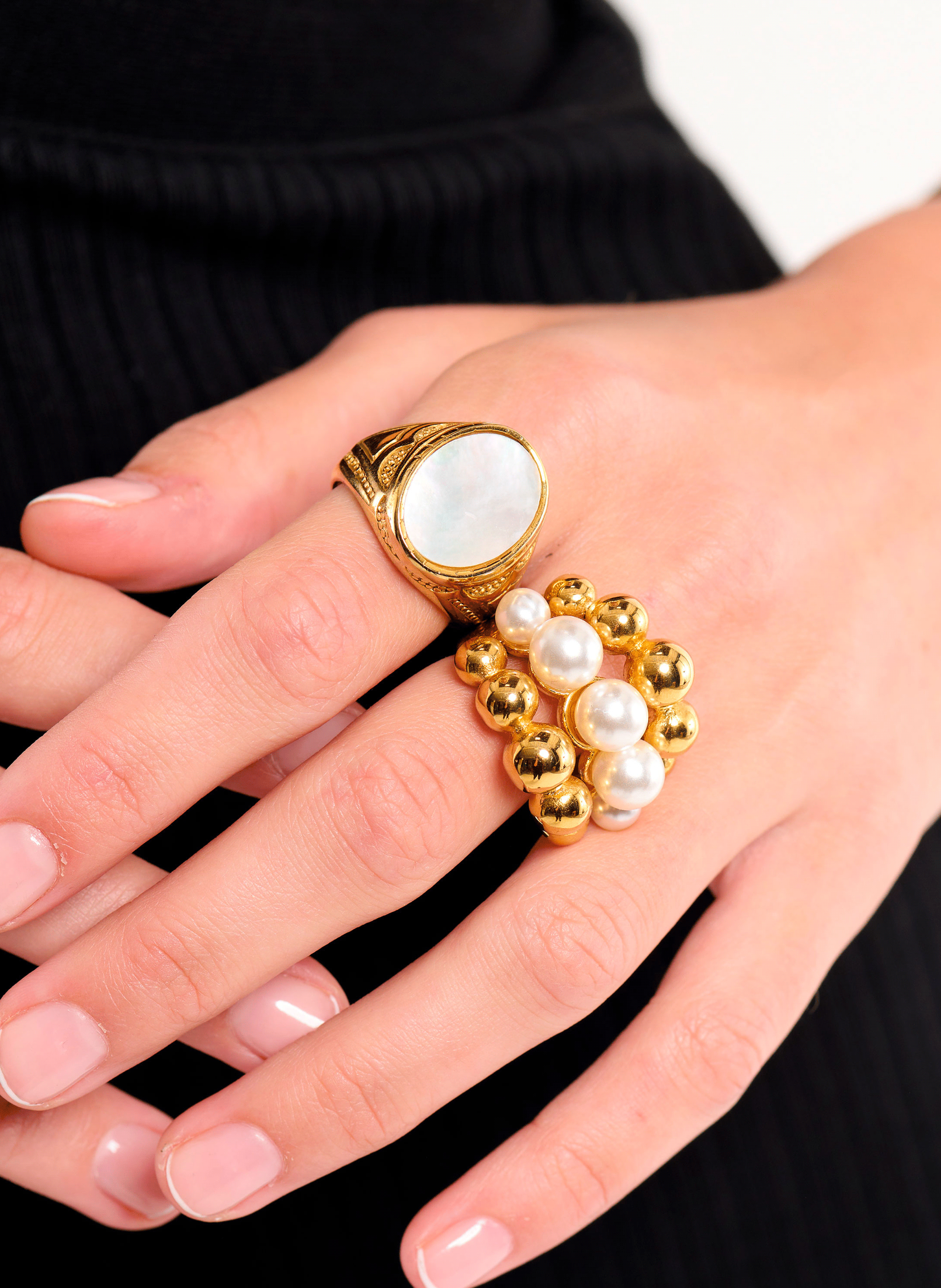 Stainless steel pearl ring HIPANEMA Golden