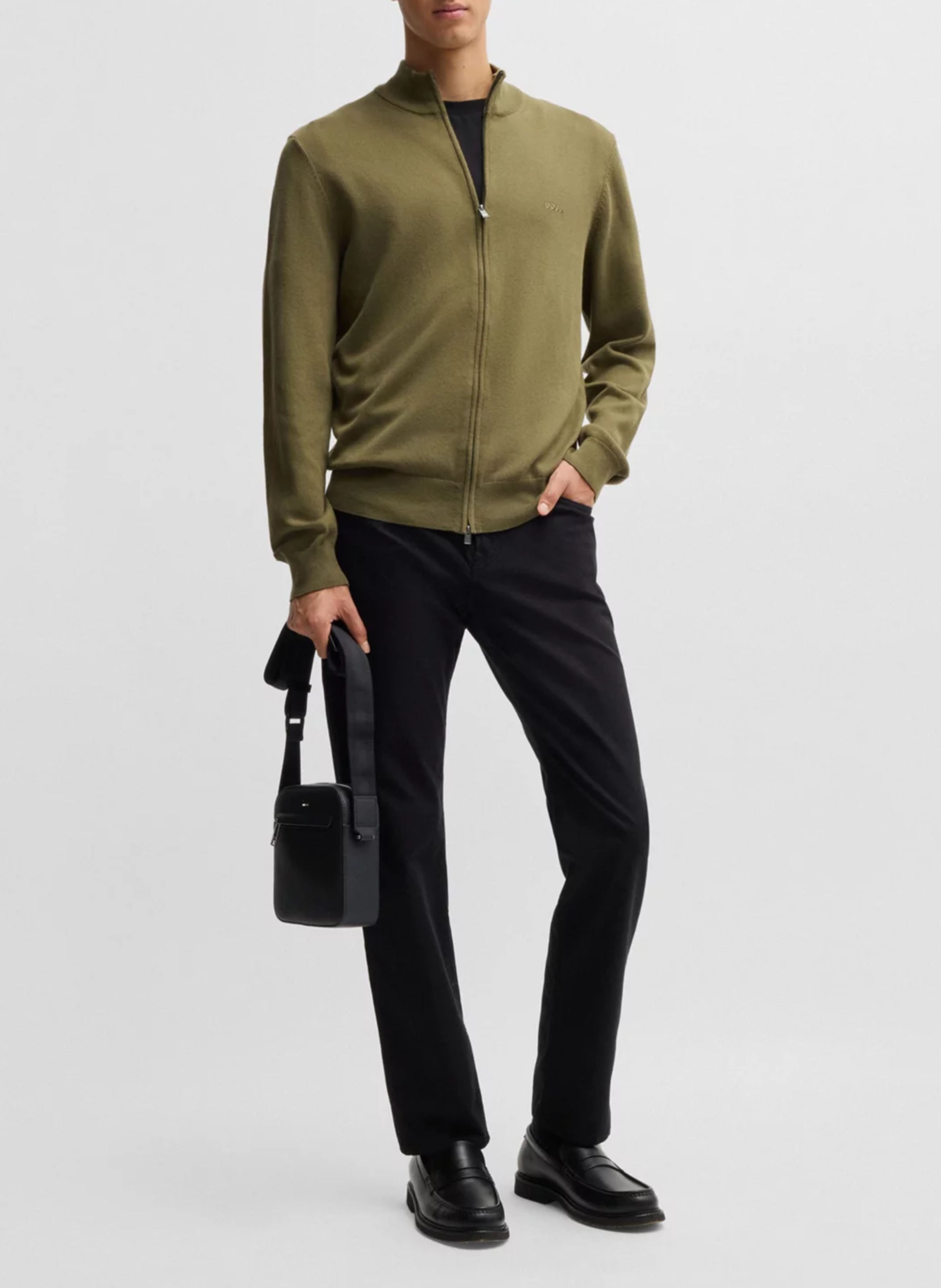 Grained faux leather messenger bag BOSS Black