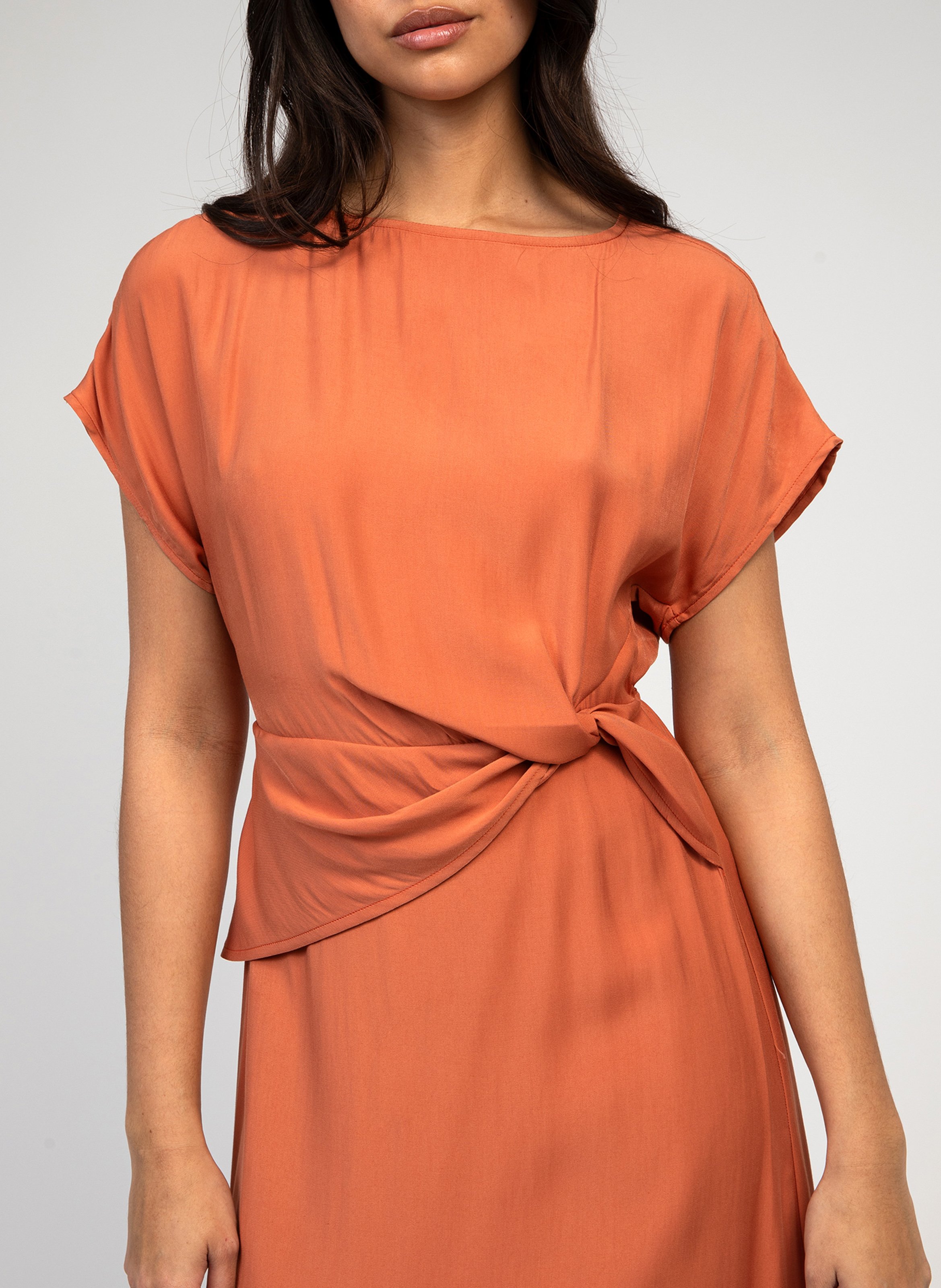 Draped midi dress with short sleeves AN'GE Orange
