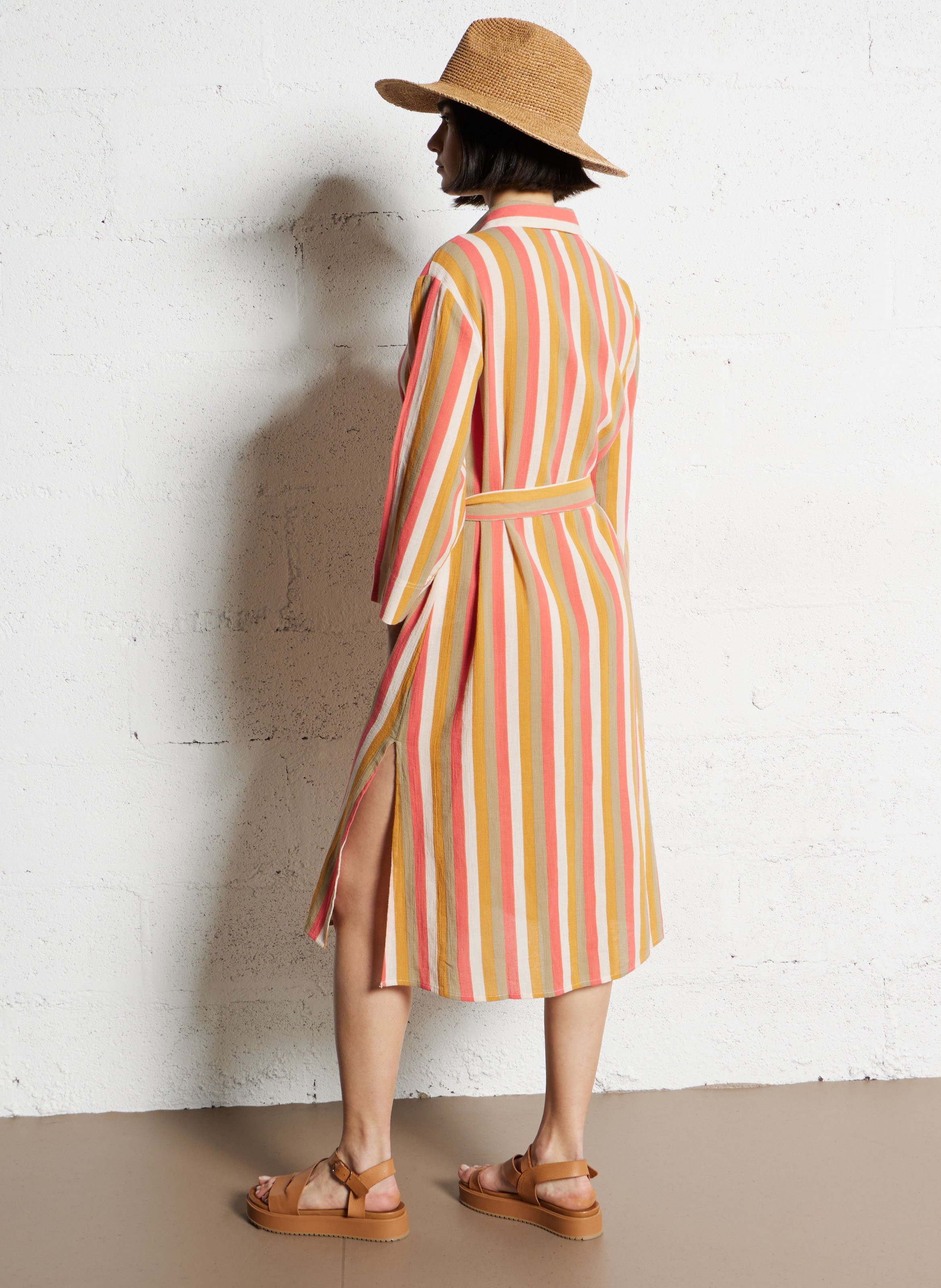 Striped organic cotton midi dress VILA Brown