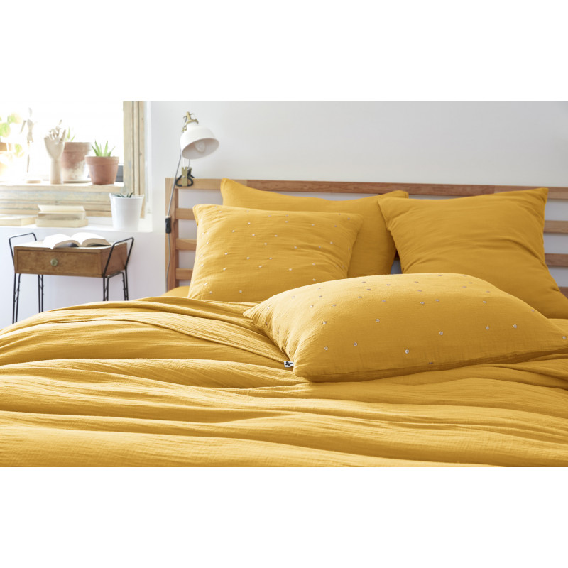 Taie d'oreiller percale de coton L'EFFET PAPILLON Jaune