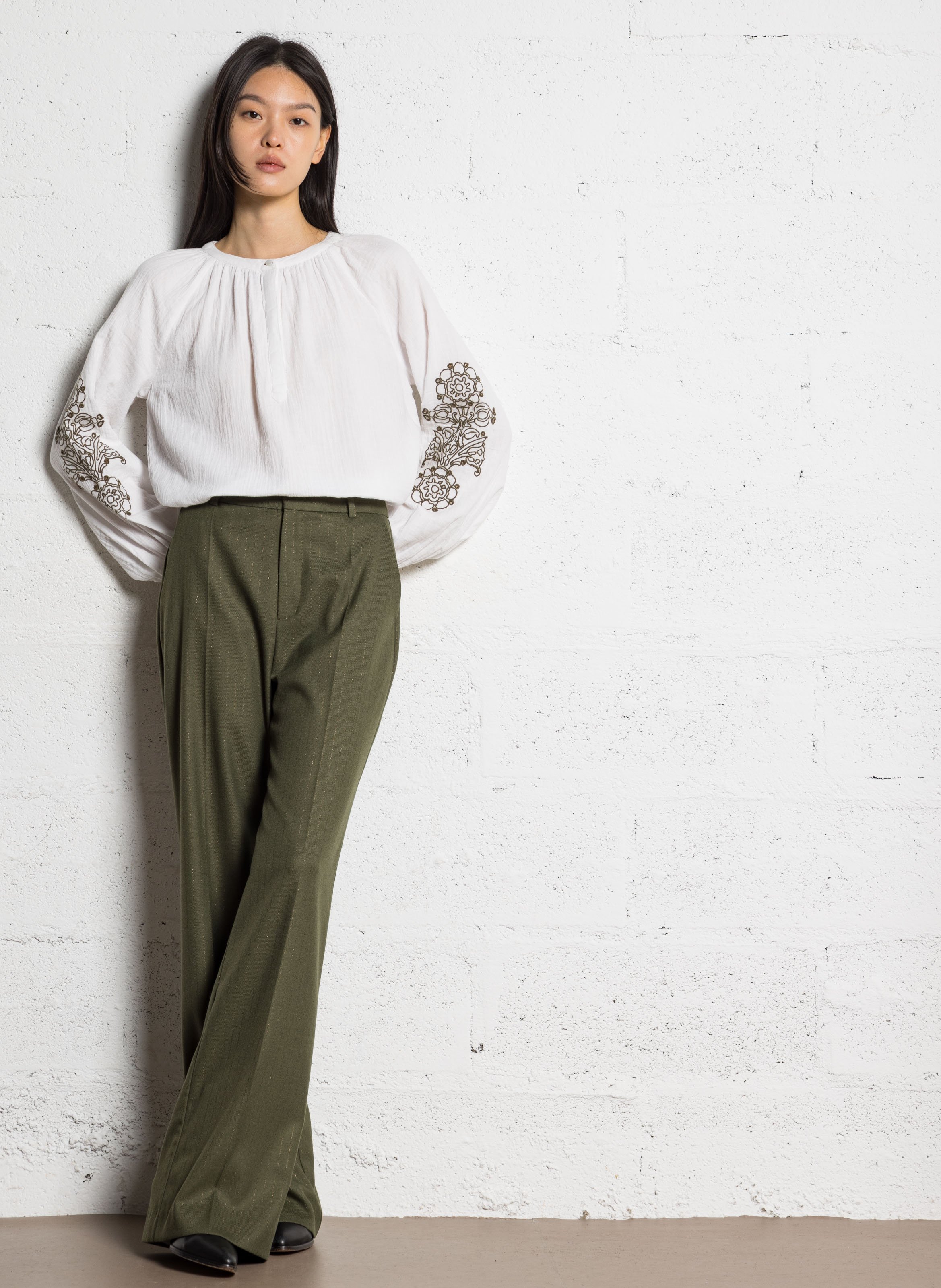 Pantalon droit taille haute à rayures ONE STEP Vert