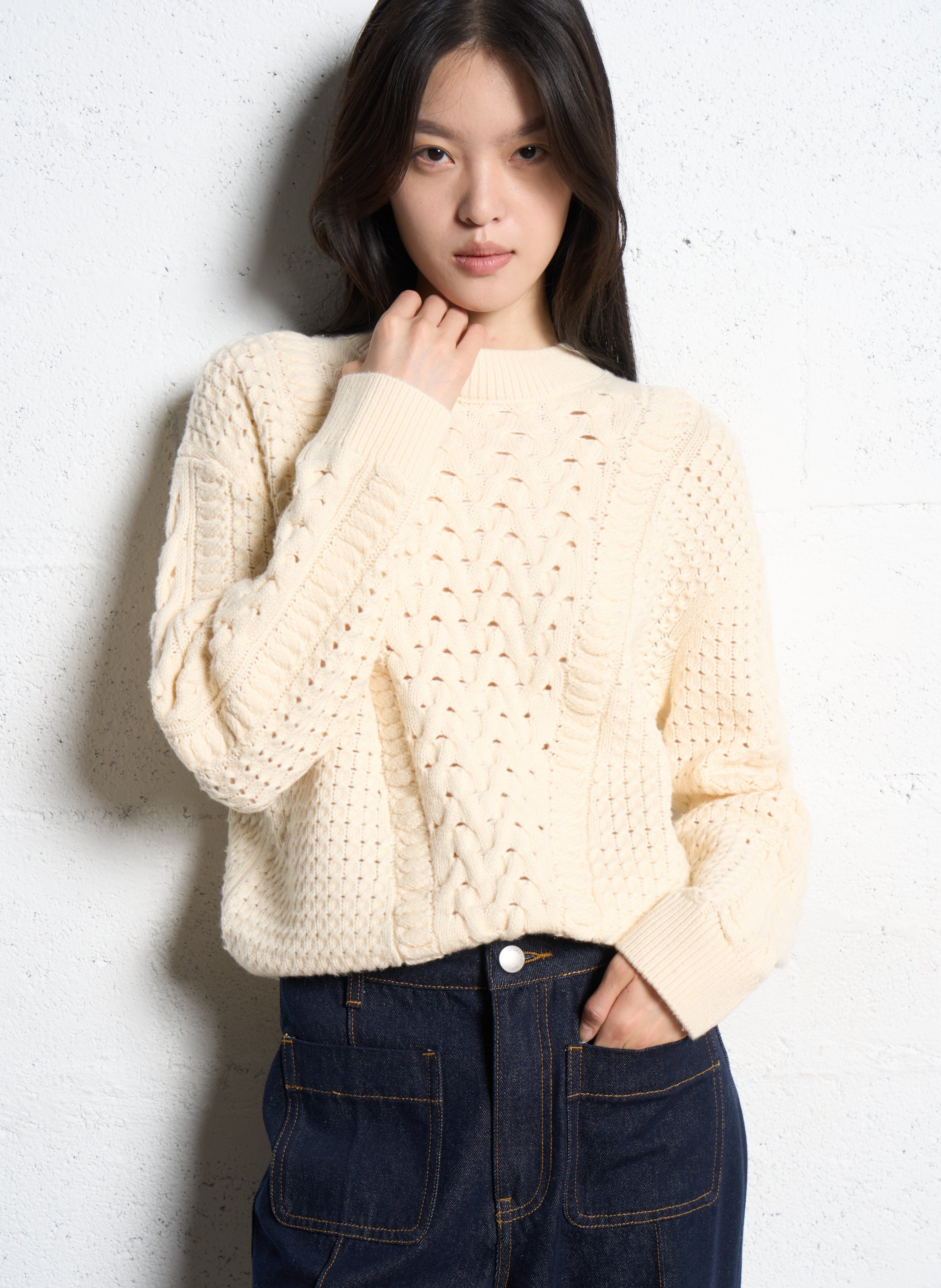 Kurzärmliger Pullover mit Rundhalsausschnitt SUNCOO Weiss