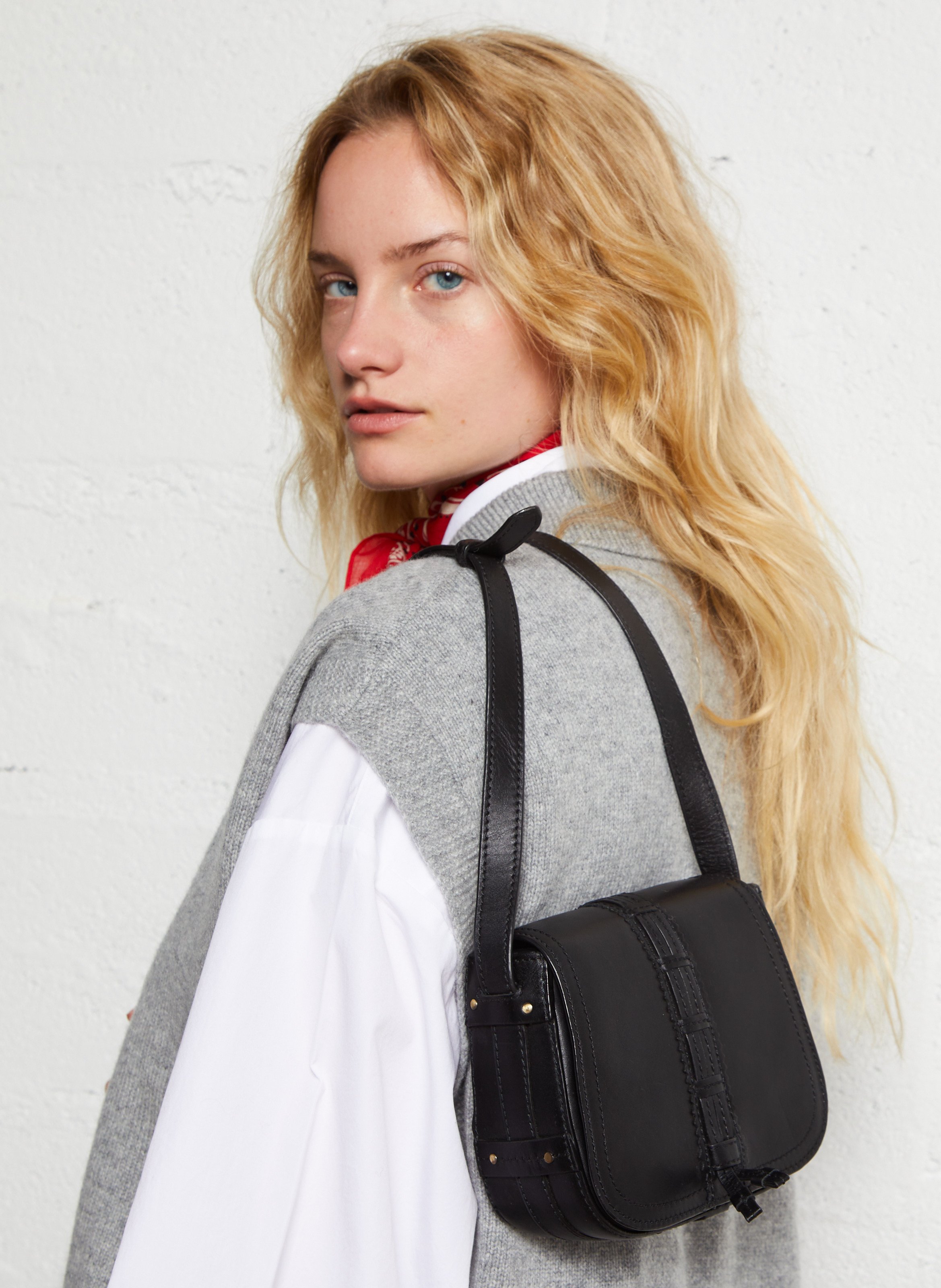 Sac bandoulière en cuir MAISON 123 Noir