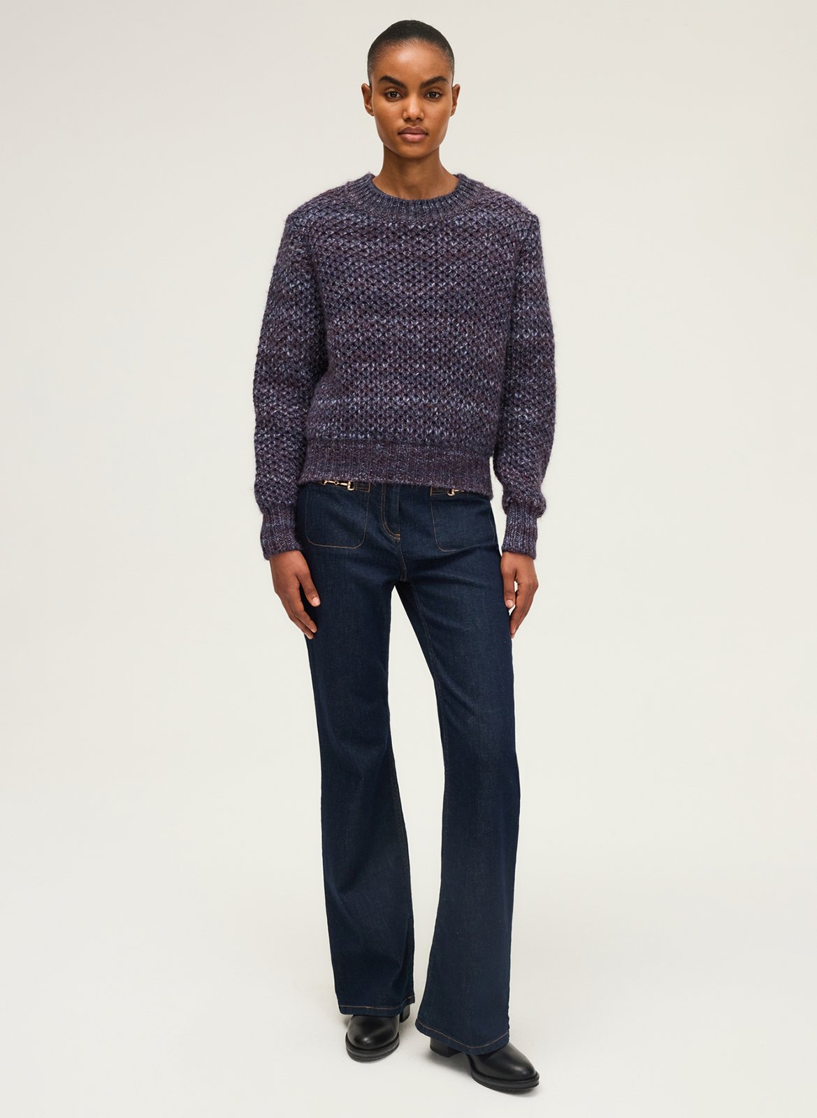 Rib-knit straight sweater Purple