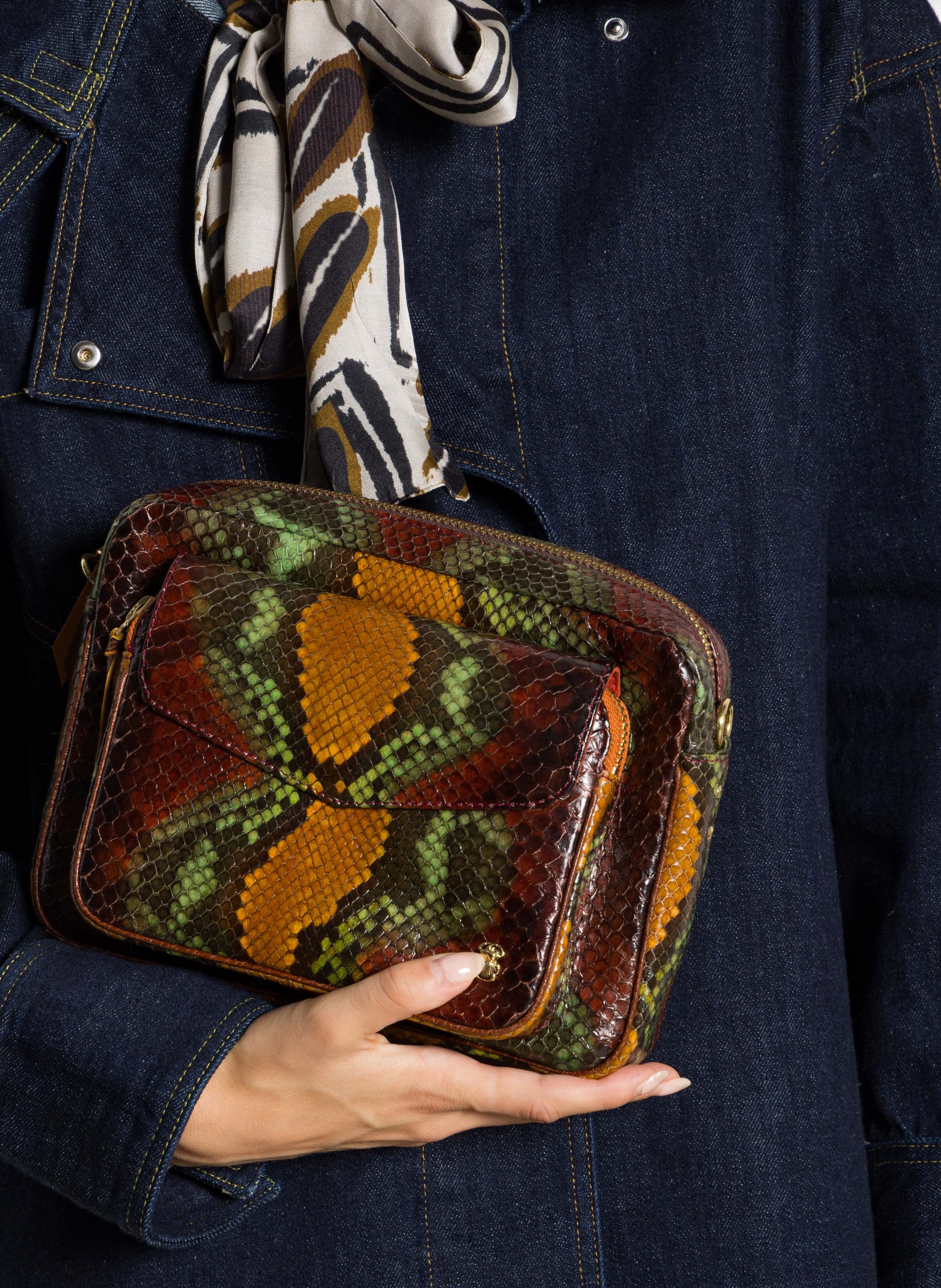 Sac porté épaule en cuir imprimé CLARIS VIROT Marron