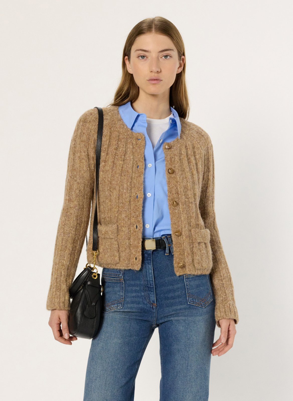 Round-neck wool-blend cardigan GERARD DAREL Brown
