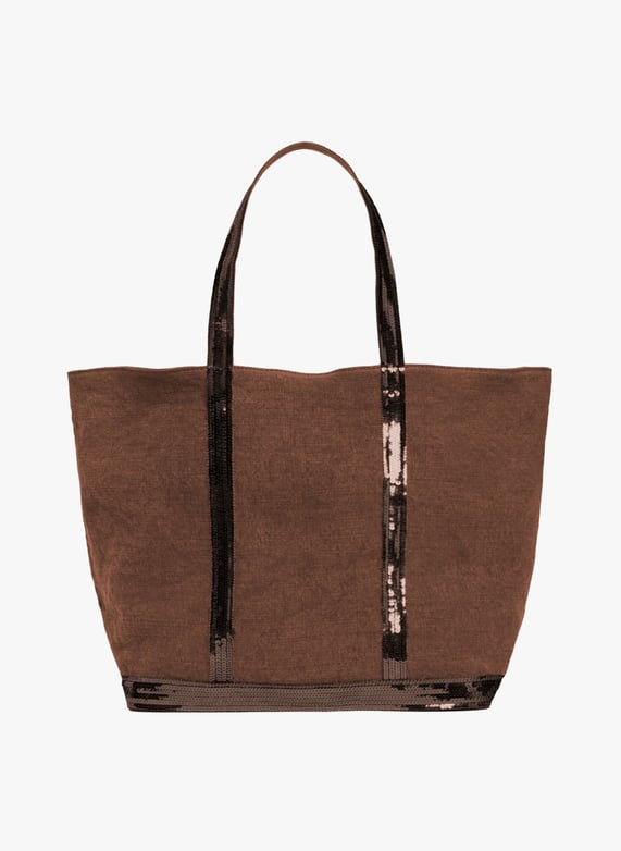 Sequin-embroidered linen tote bag TU