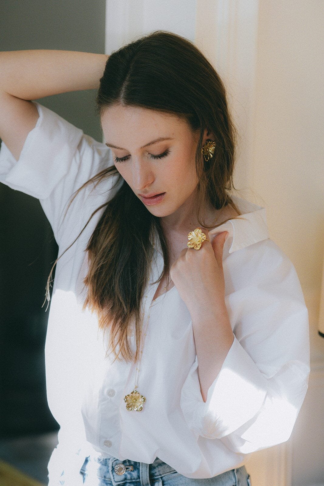 THÉIA - fine gold-plated flower maxi ring MONSIEUR SIMONE Silver