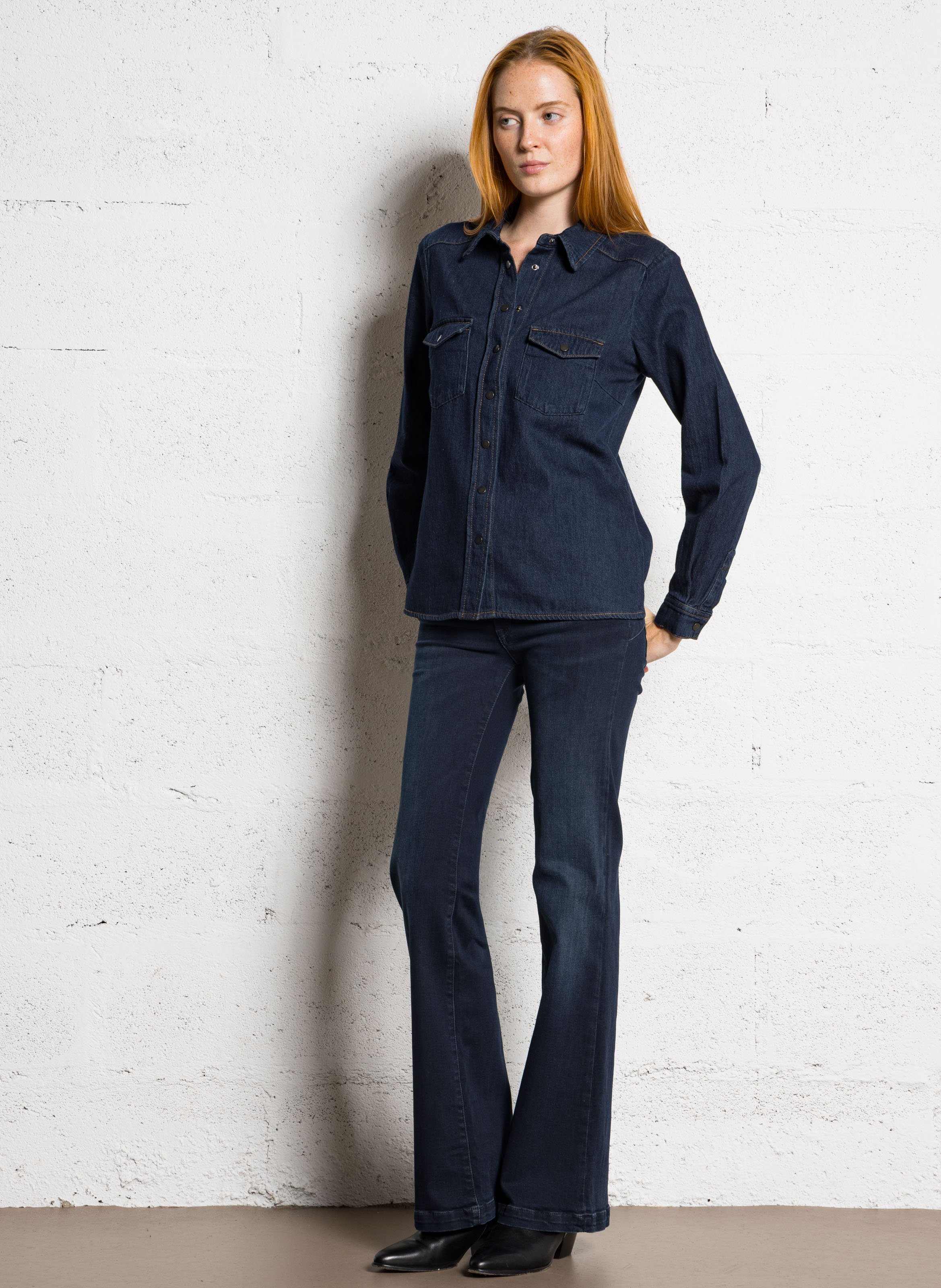 Chemise droite boutonnée en jen MAISON 123 Bleu