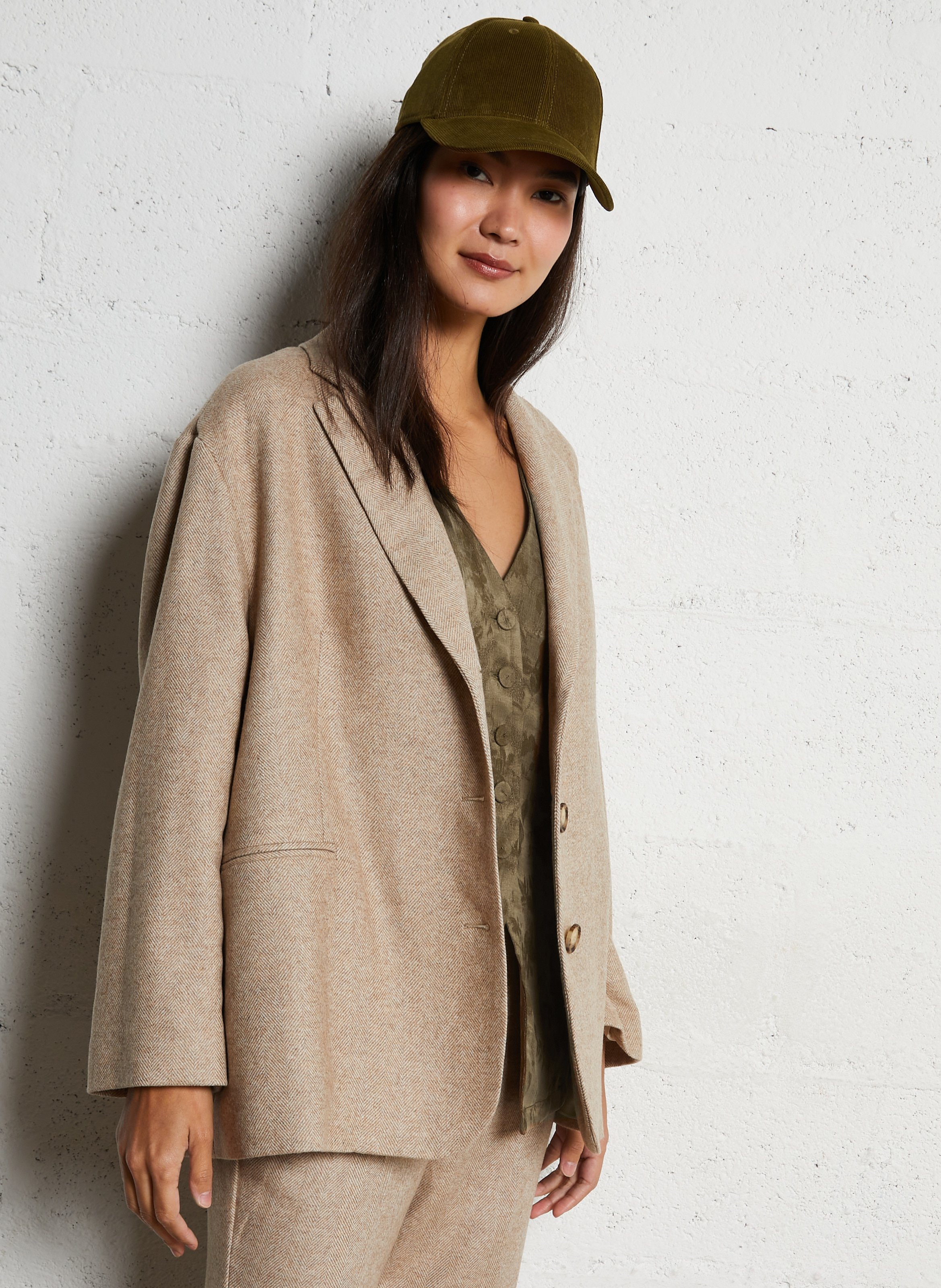 Veste col tailleur en laine mélangée MOMONI Beige