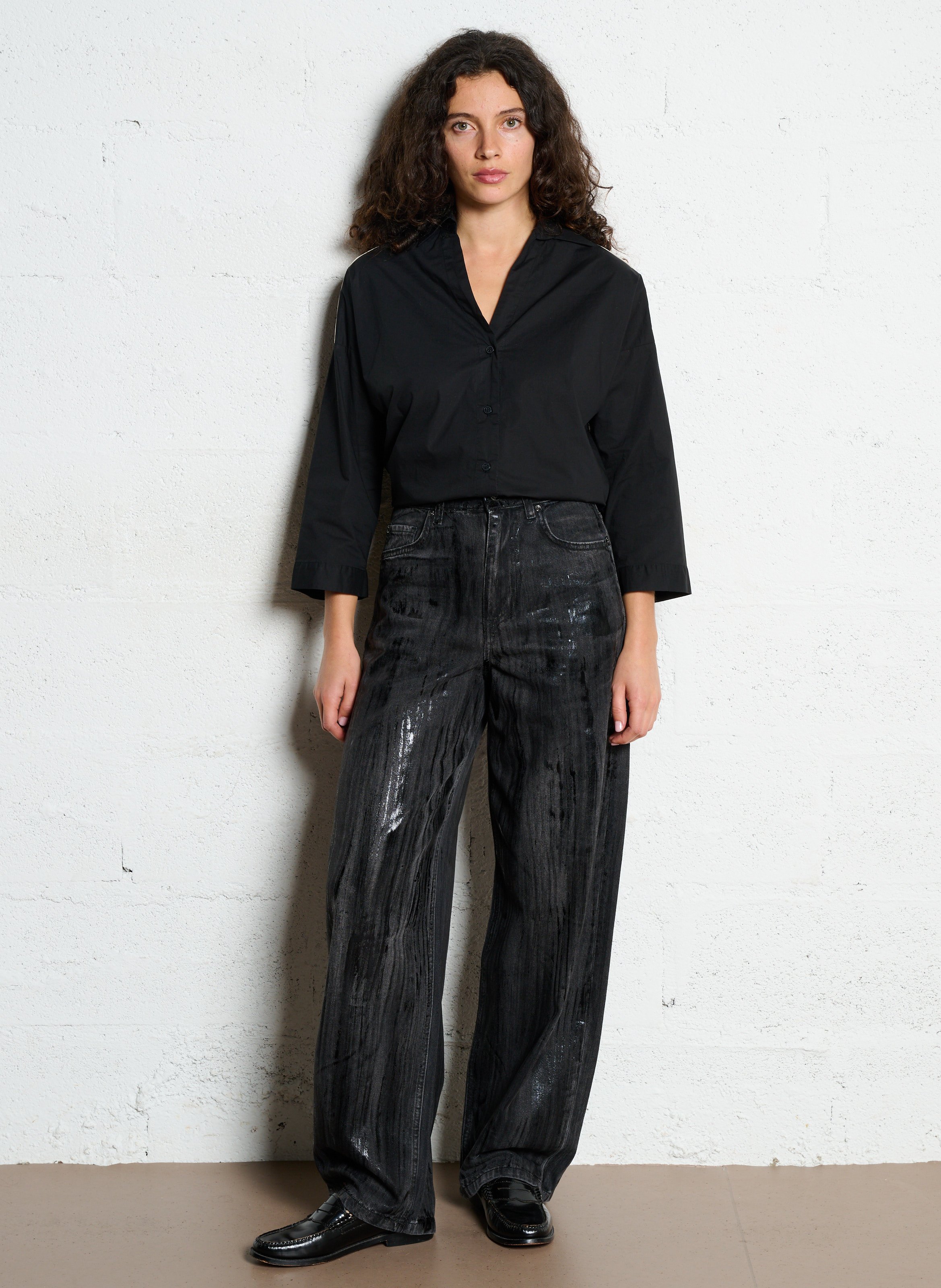 Jean large taille haute à détails LIU JO Noir