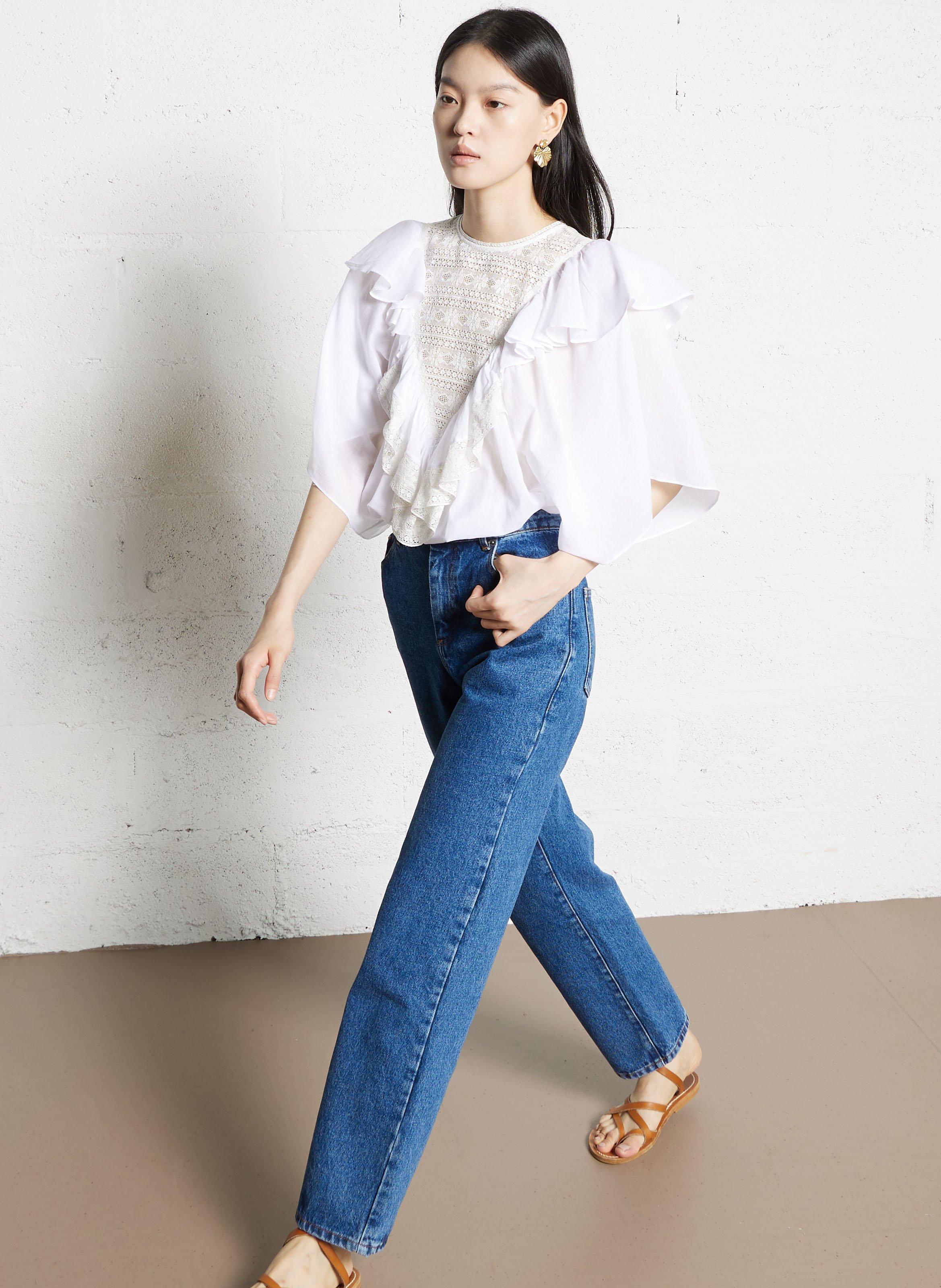 Blusa scollo tondo in cotone ANTIK BATIK Bianco