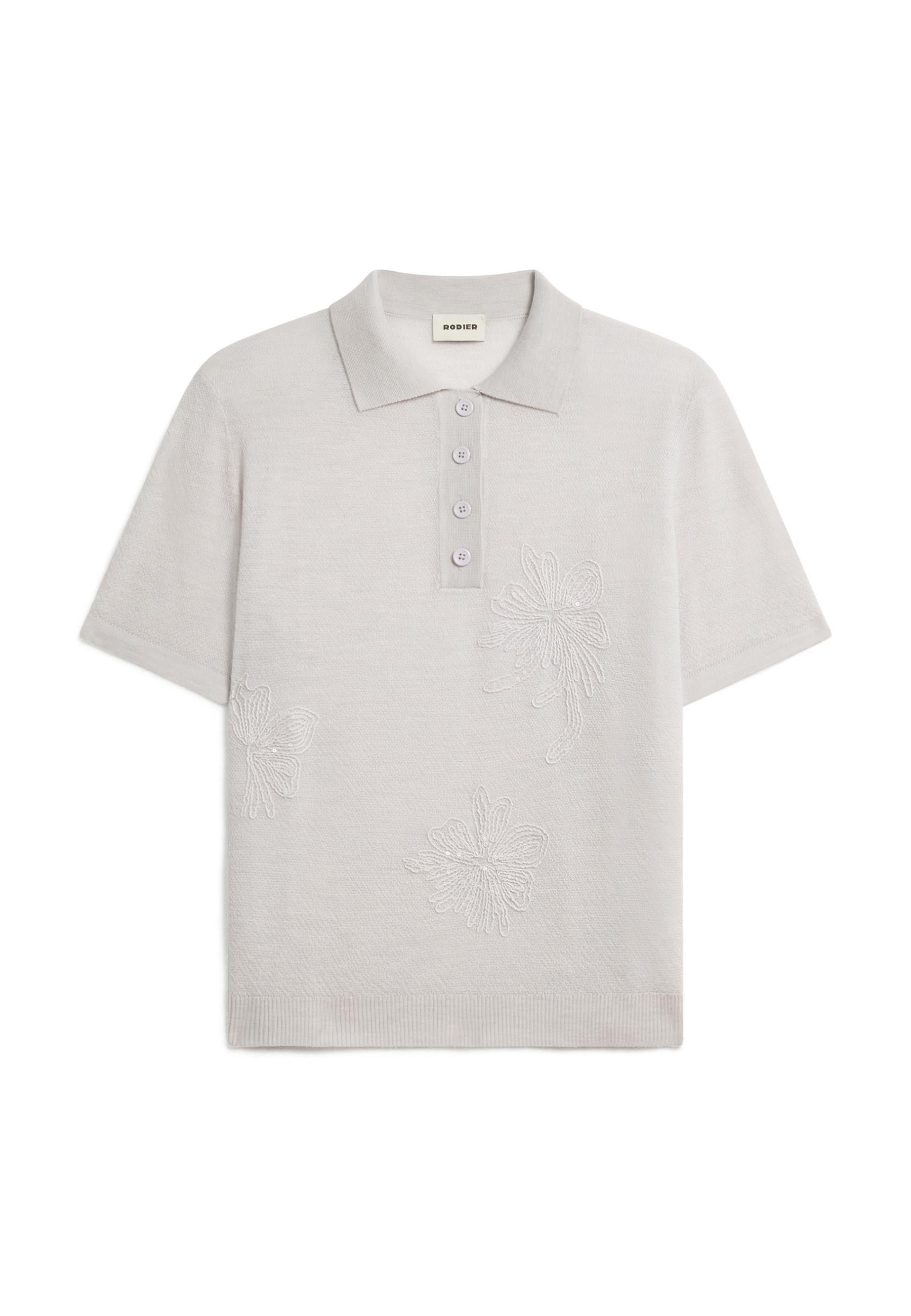 Short sleeve embroidered merino wool polo RODIER White