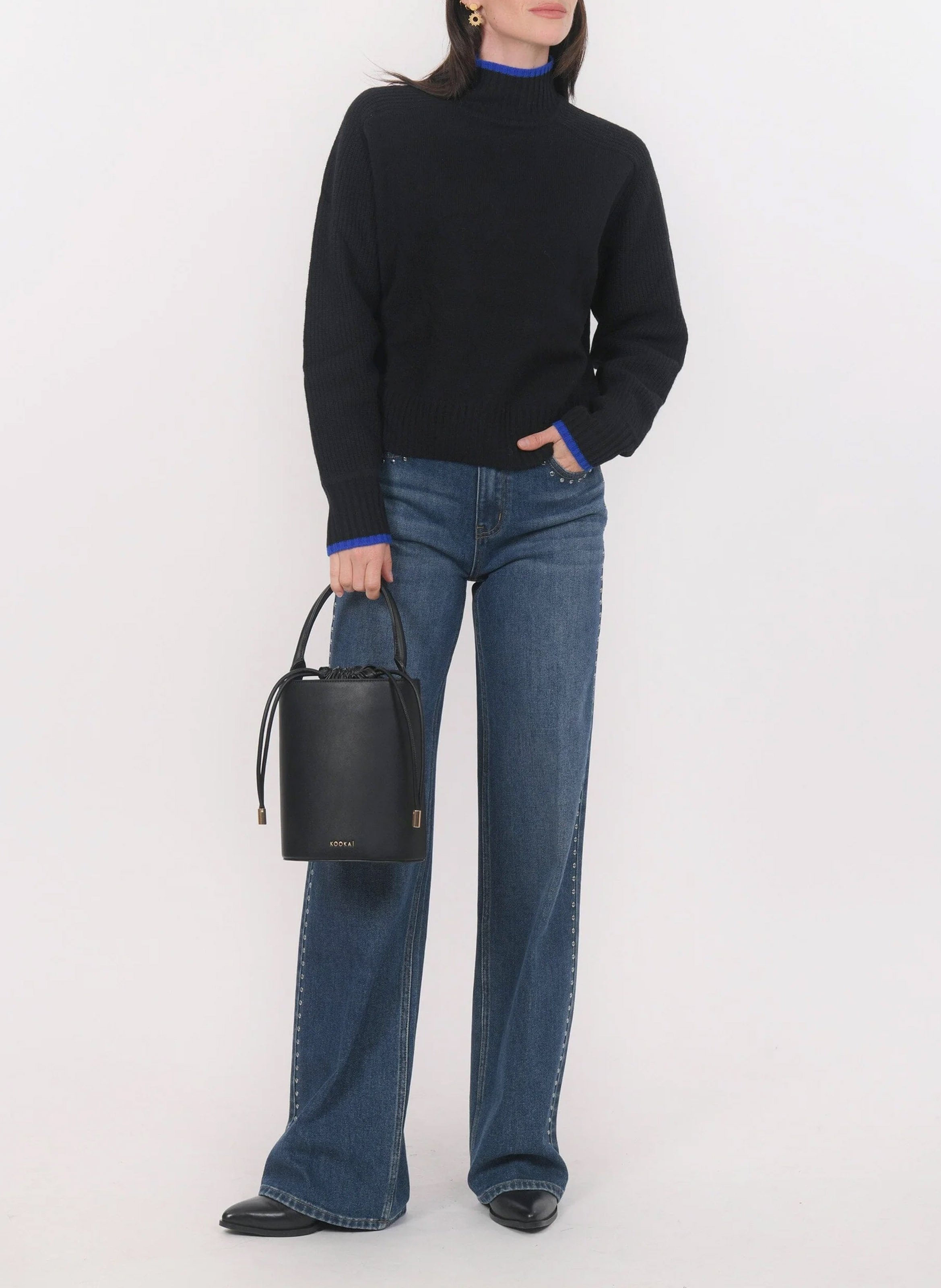 Pull oversize col montant en laine et cachemire KOOKAI Noir