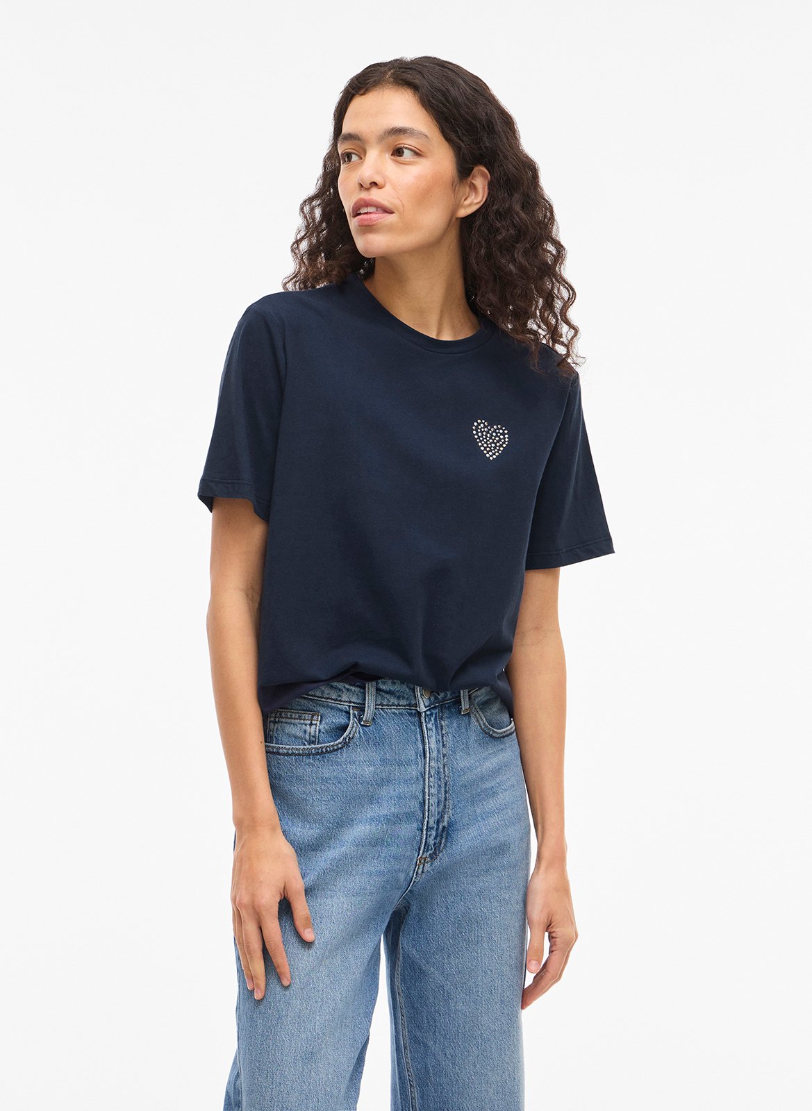 Tee-shirt droit col rond en coton mélangé VILA Bleu