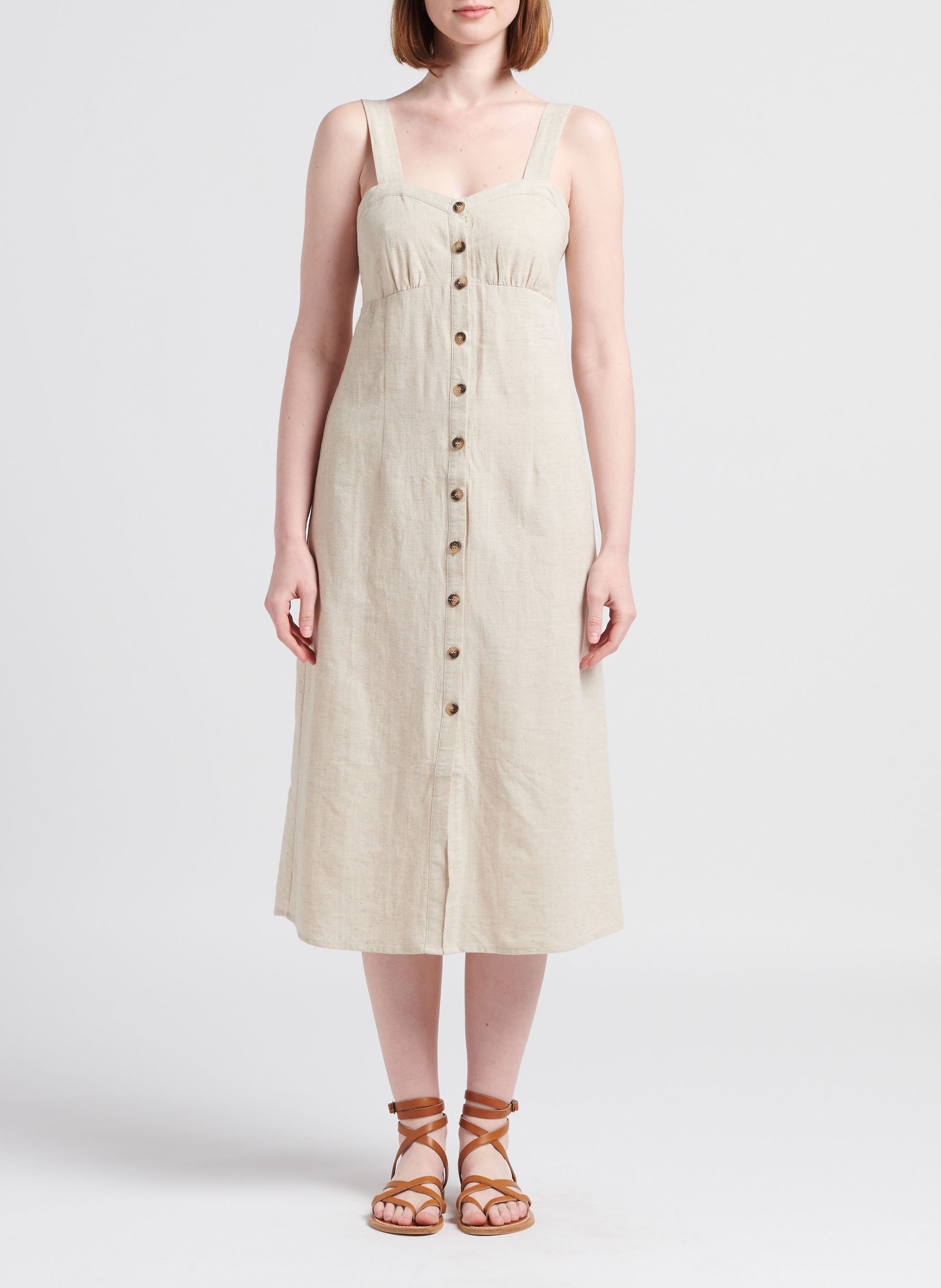 Halflange jurk met laag uitgesneden, hartvormige hals | linnen/katoenblend LA PETITE ETOILE Wit