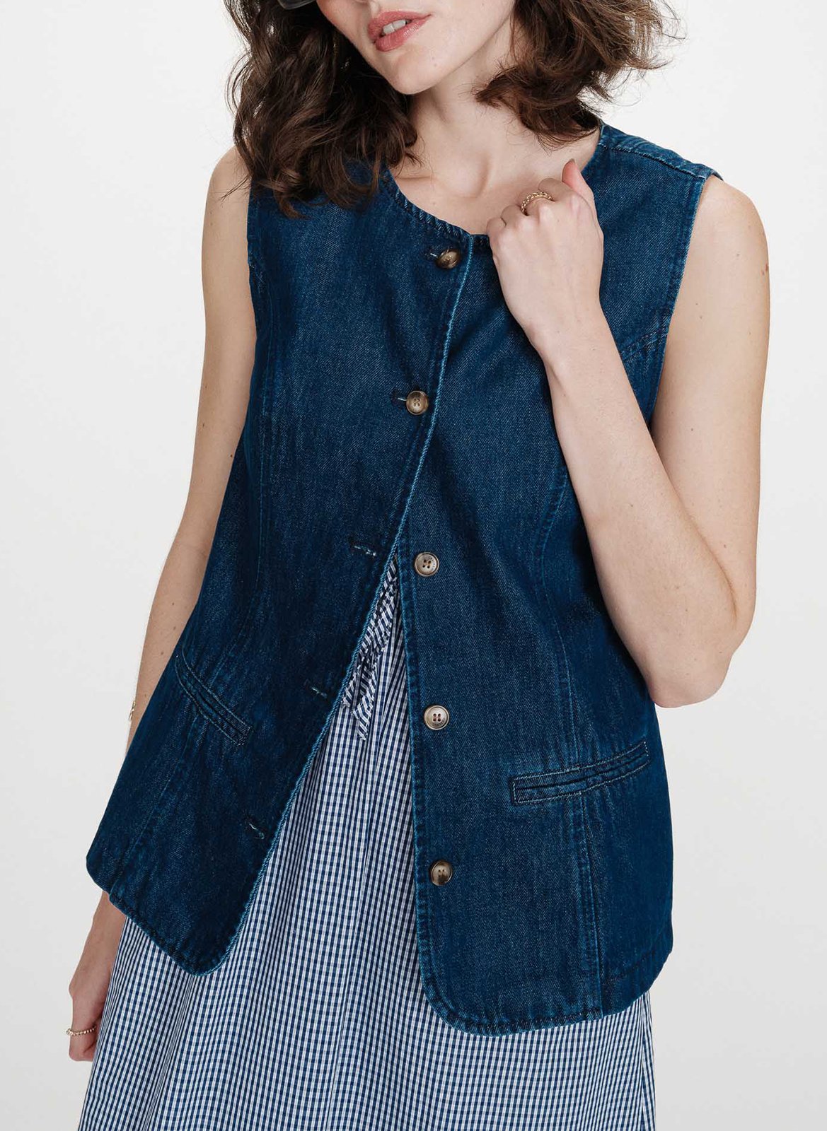 Gerade geschnittene Baumwollstrickjacke mit Rundhalskragen GRACE ET MILA Blau