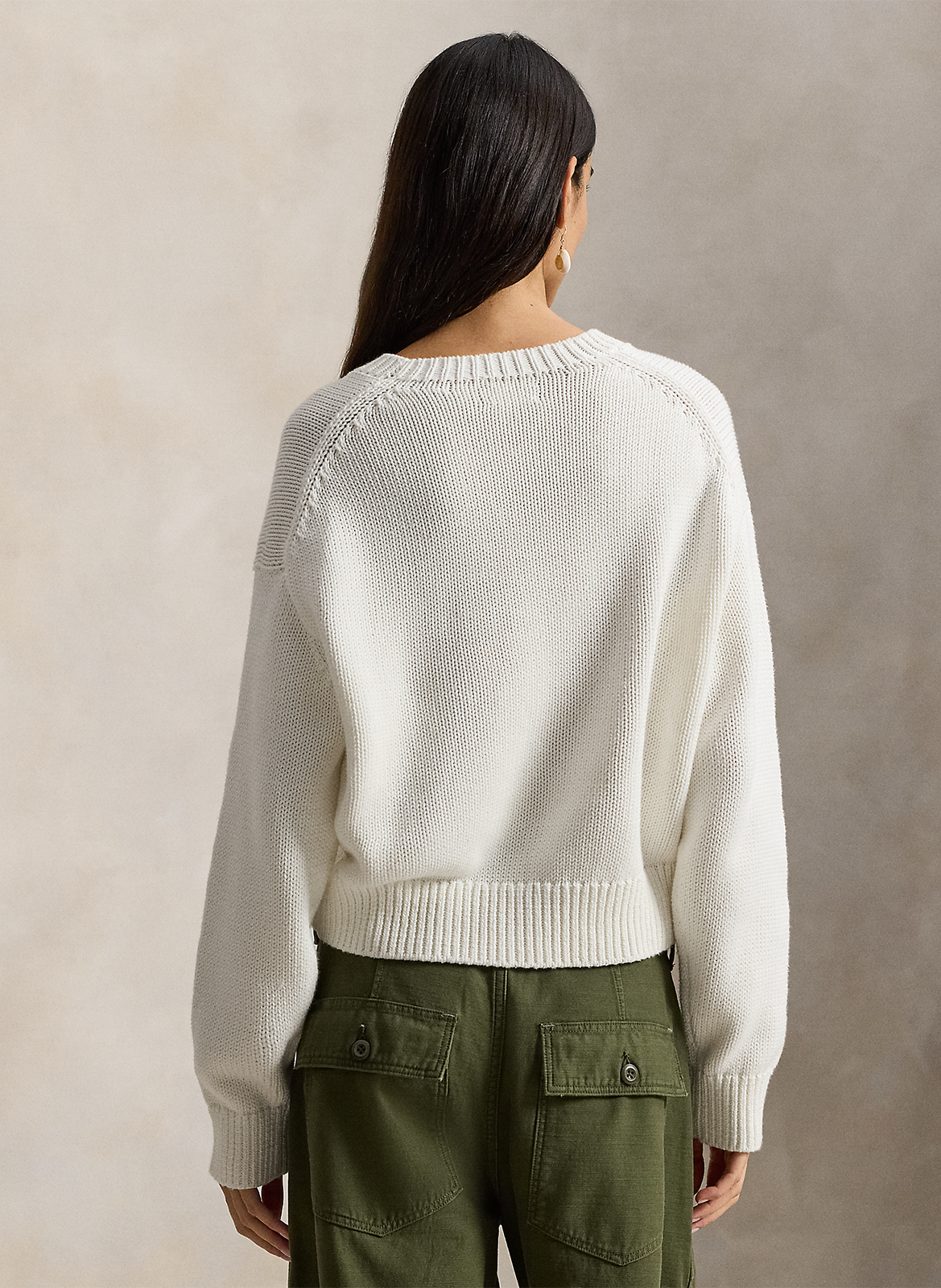 Straight fit round neck jacquard cotton sweater POLO RALPH LAUREN White