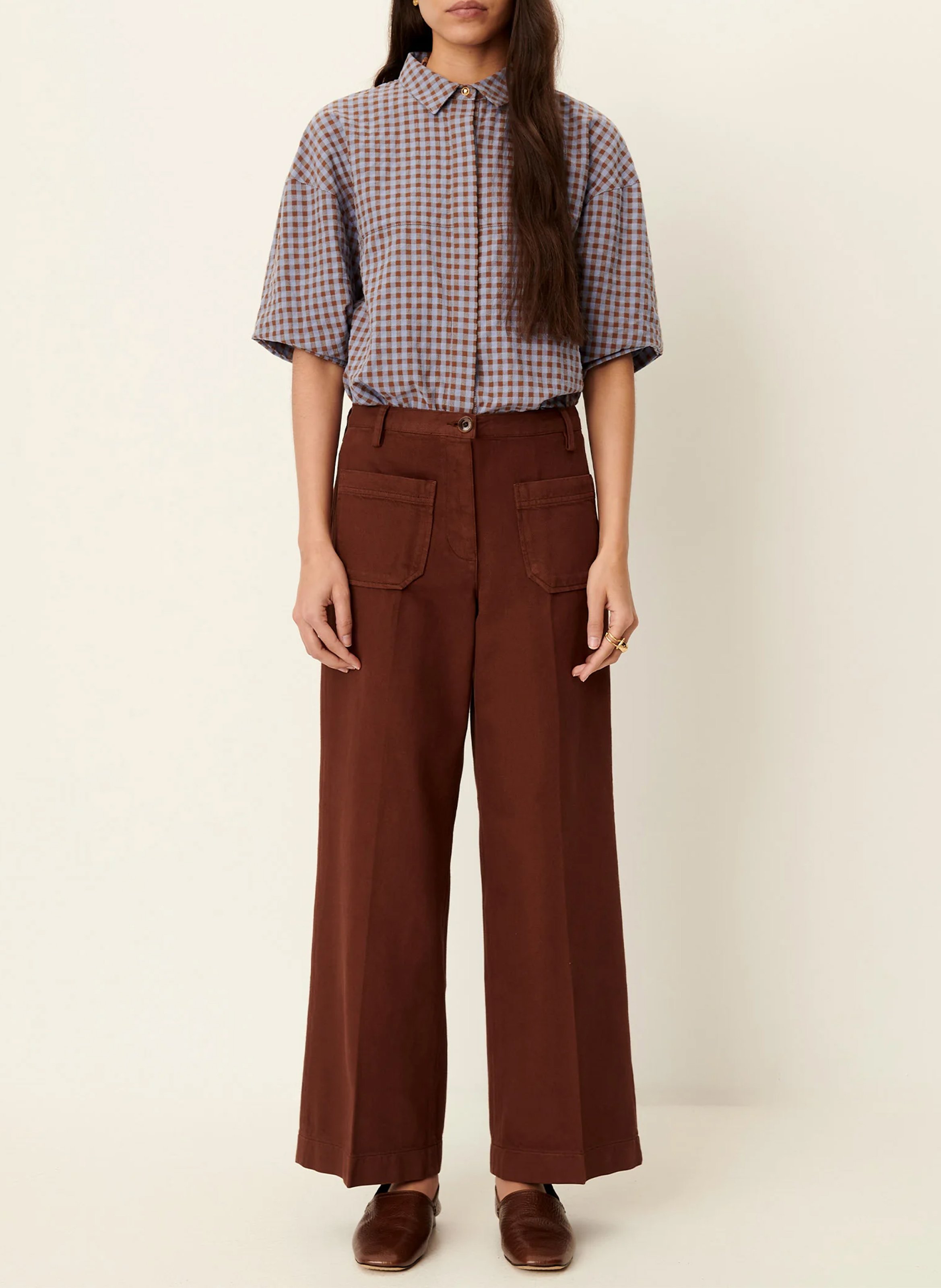 High-rise straight cotton jeans Brown