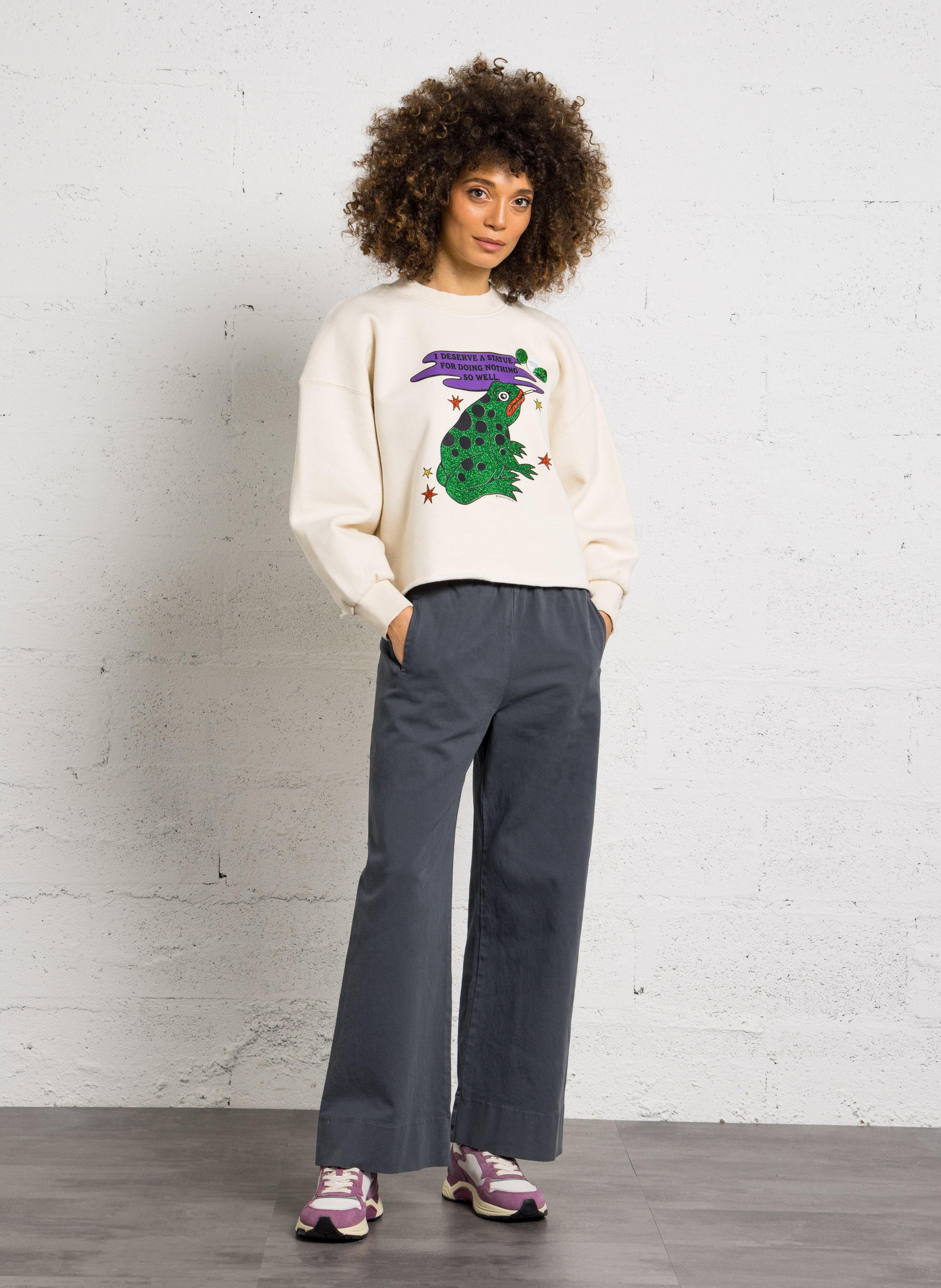 Kurzer bedruckter Baumwoll-Sweater NEWTONE Beige