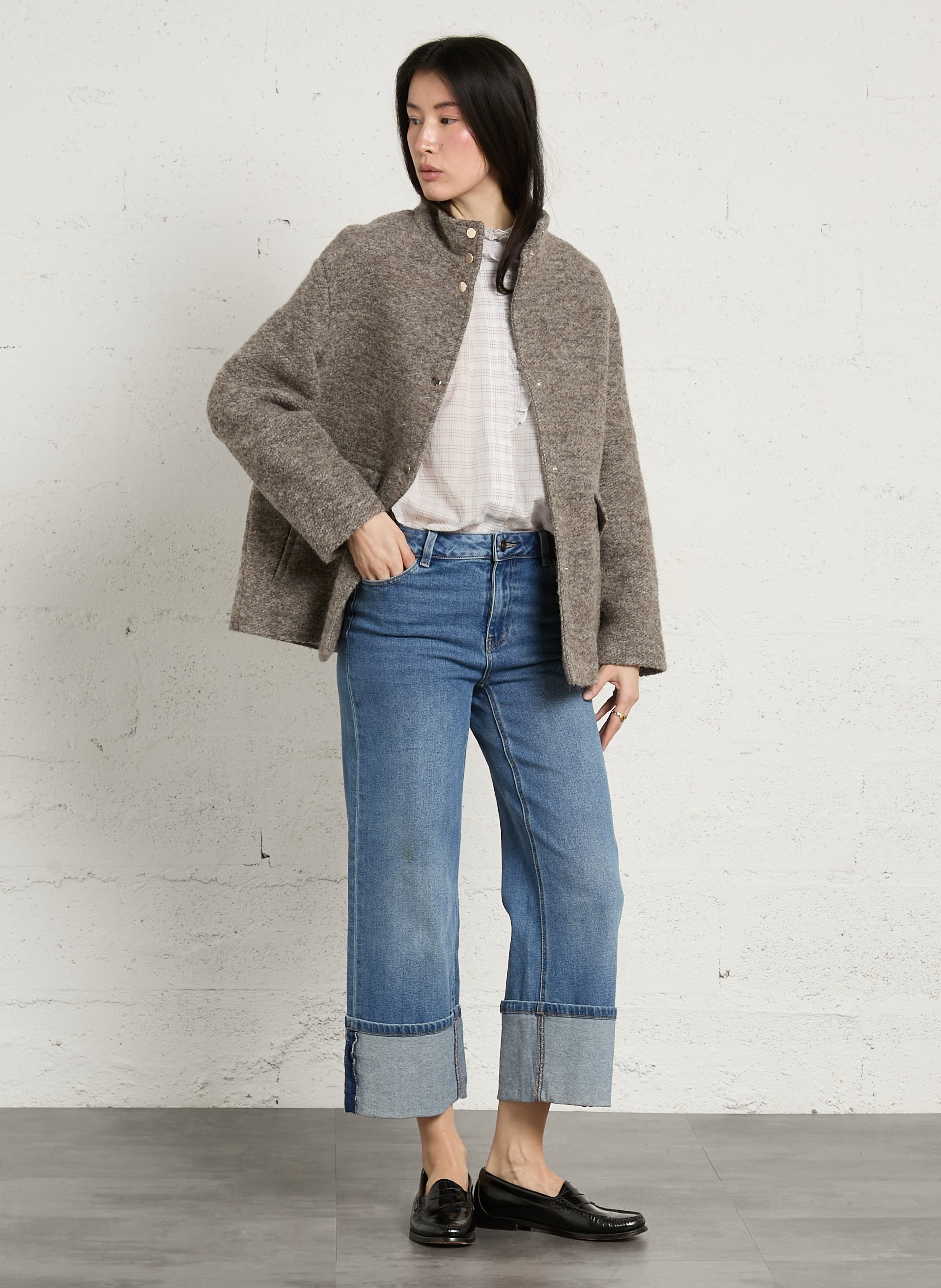 High-neck wool-blend jacket MAISON 123 Grey