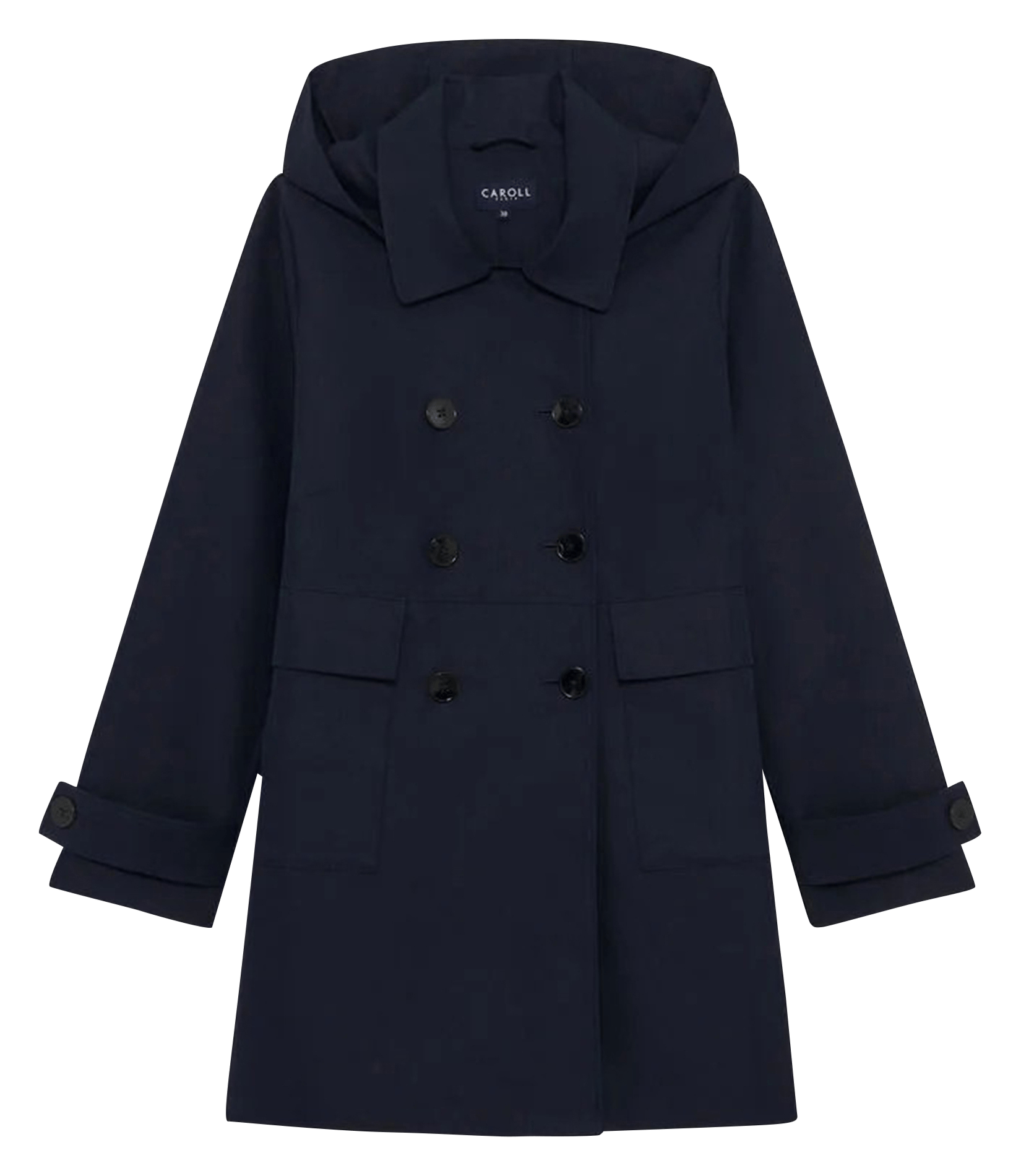 Trench droit à capuche en coton mélangé CAROLL Bleu