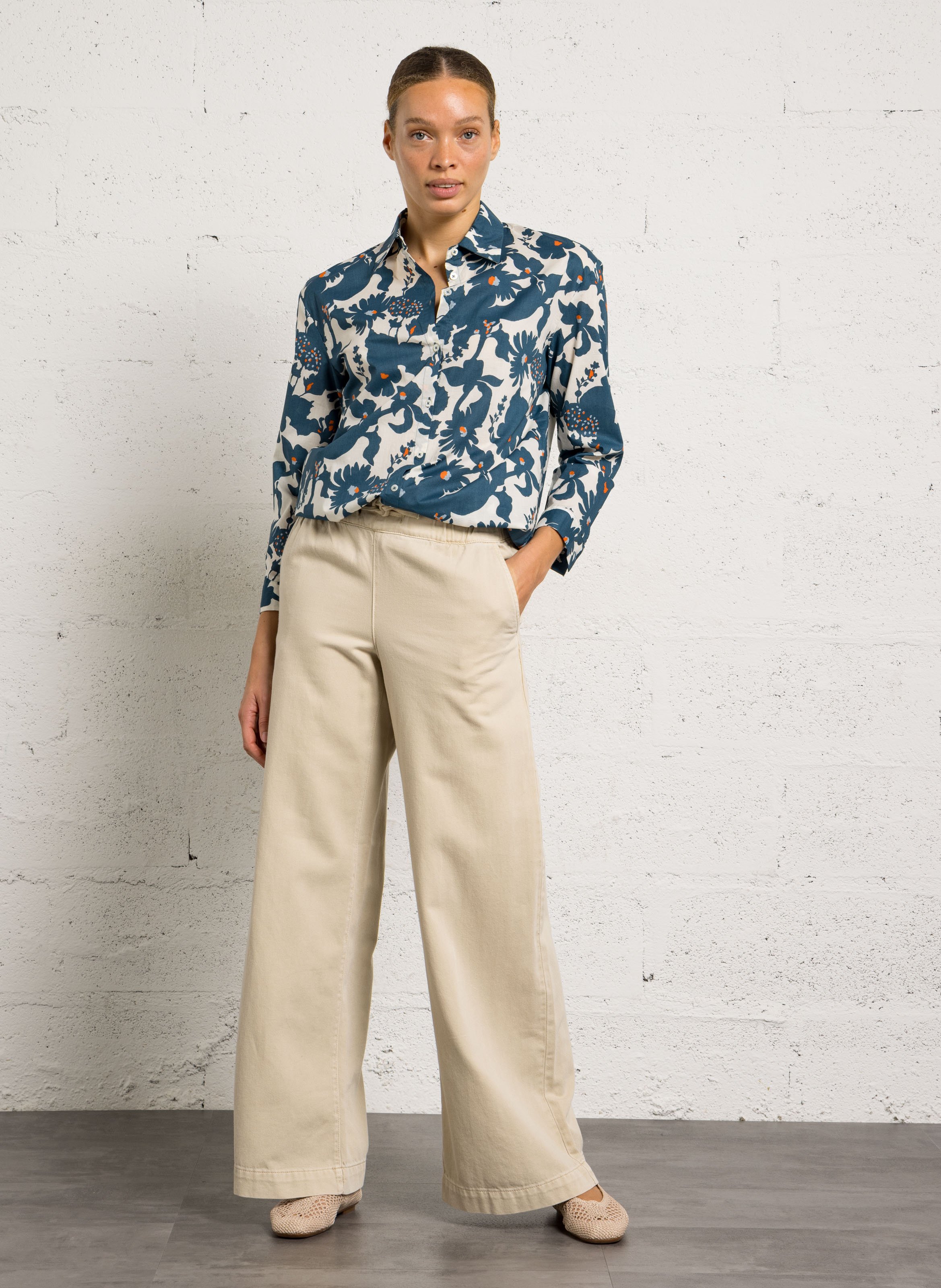 Floral printed cotton shirt NICE THINGS Beige