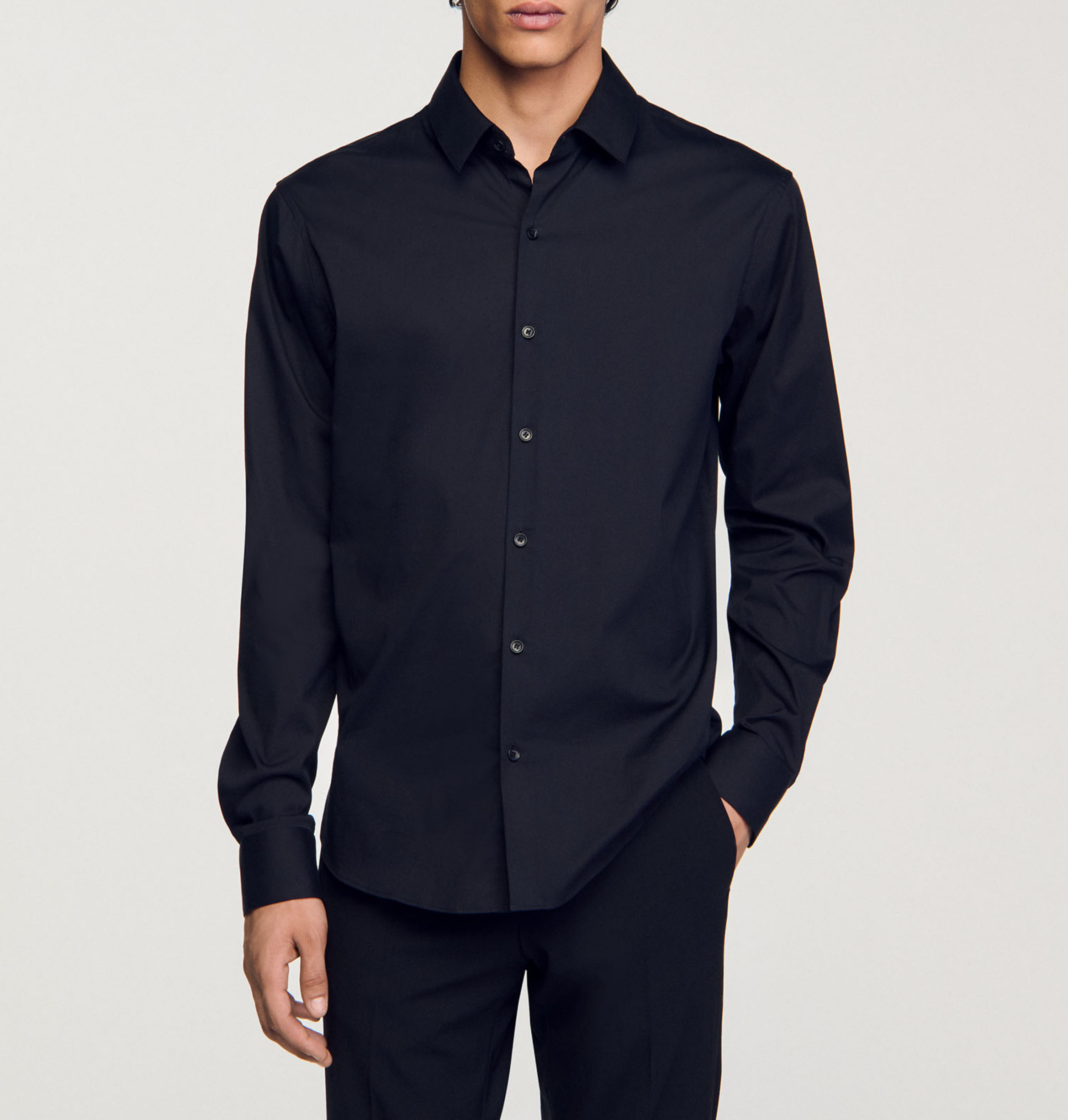 Slim-fit overhemd van stretchkatoen SANDRO Zwart