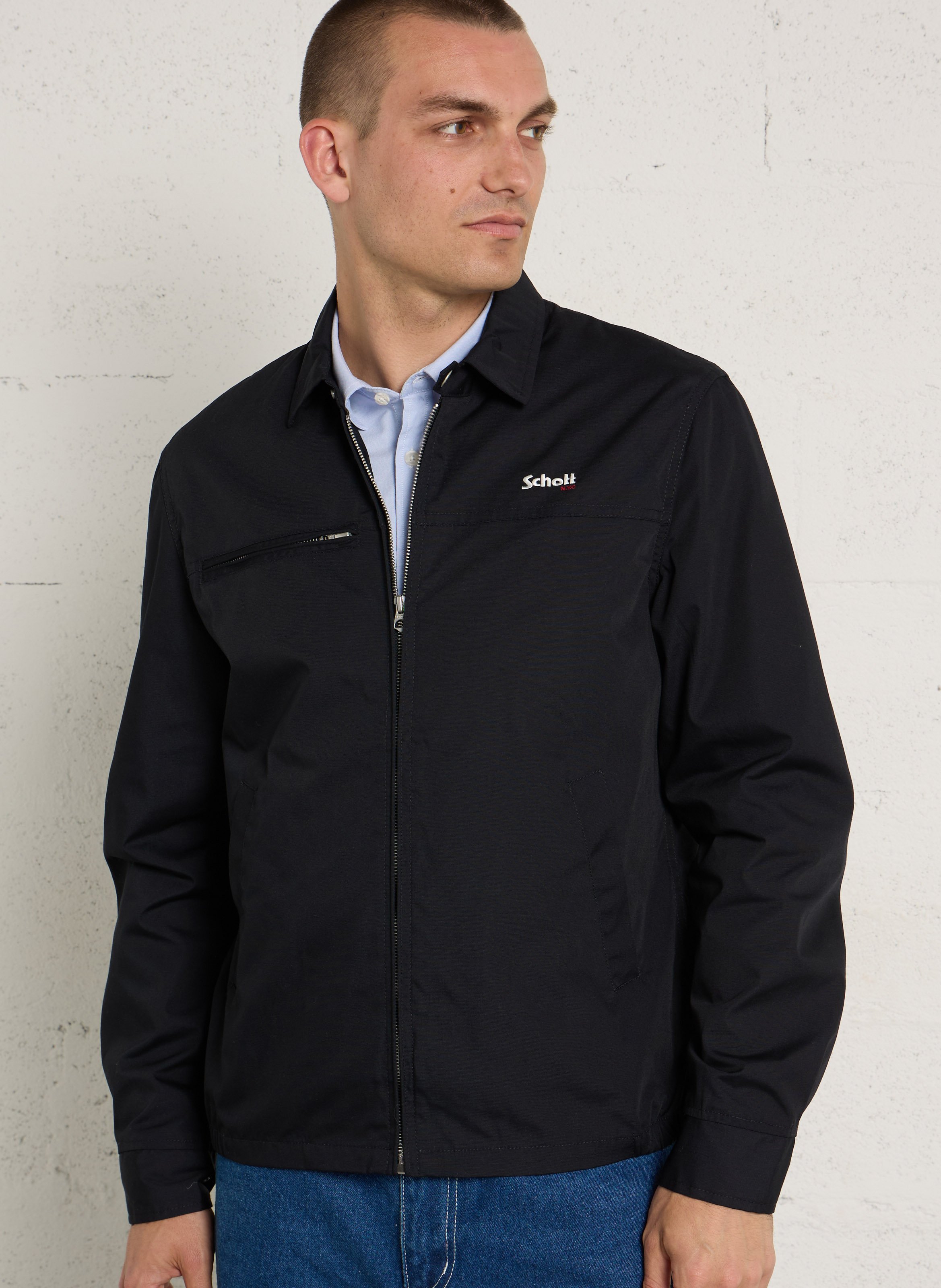 Veste droite zippée à poches SCHOTT Bleu