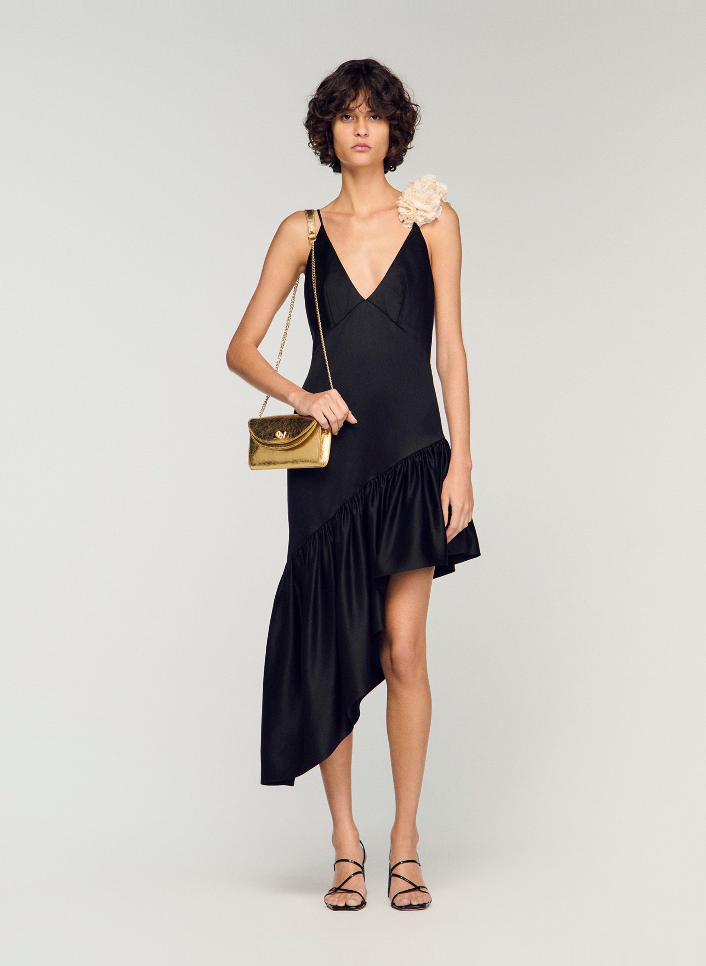 Sac bandoulière en cuir brillant SANDRO Doré