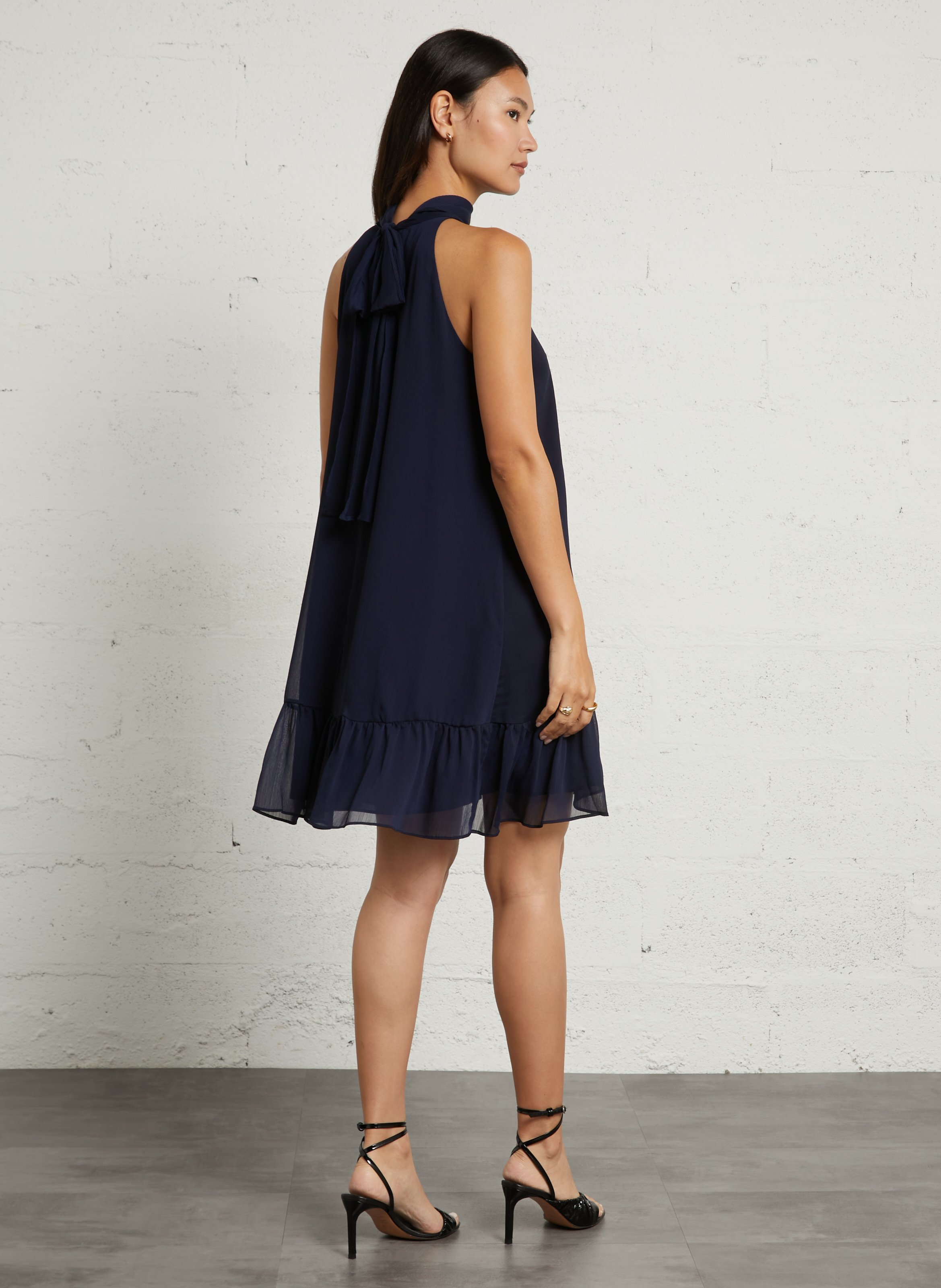 Robe midi droite col V unie SUD EXPRESS Bleu
