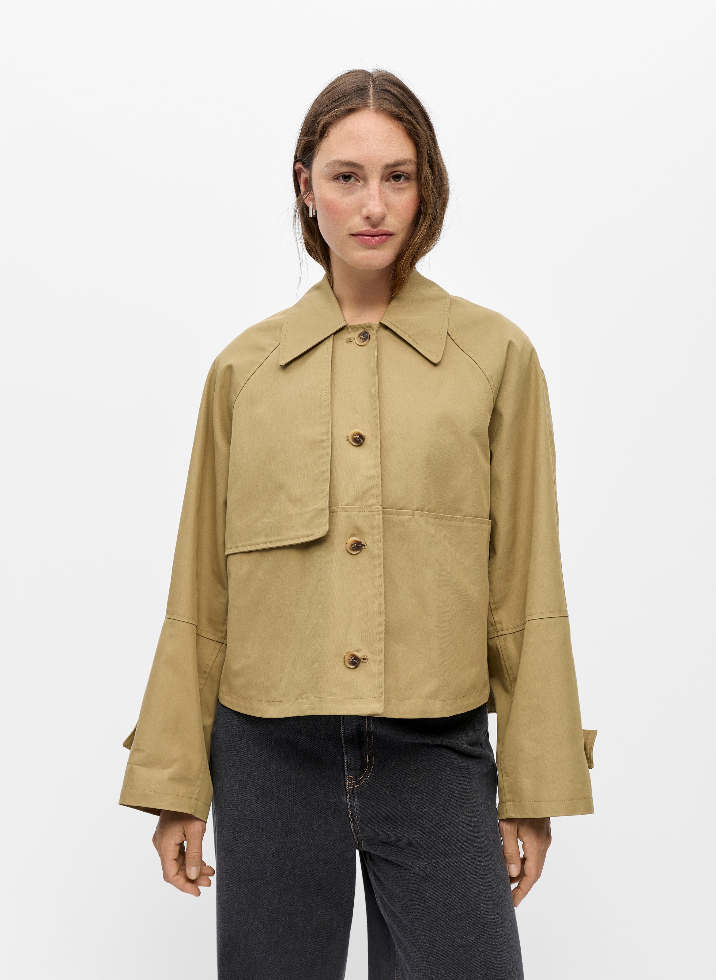 Straight cotton-blend jacket OBJECT Beige