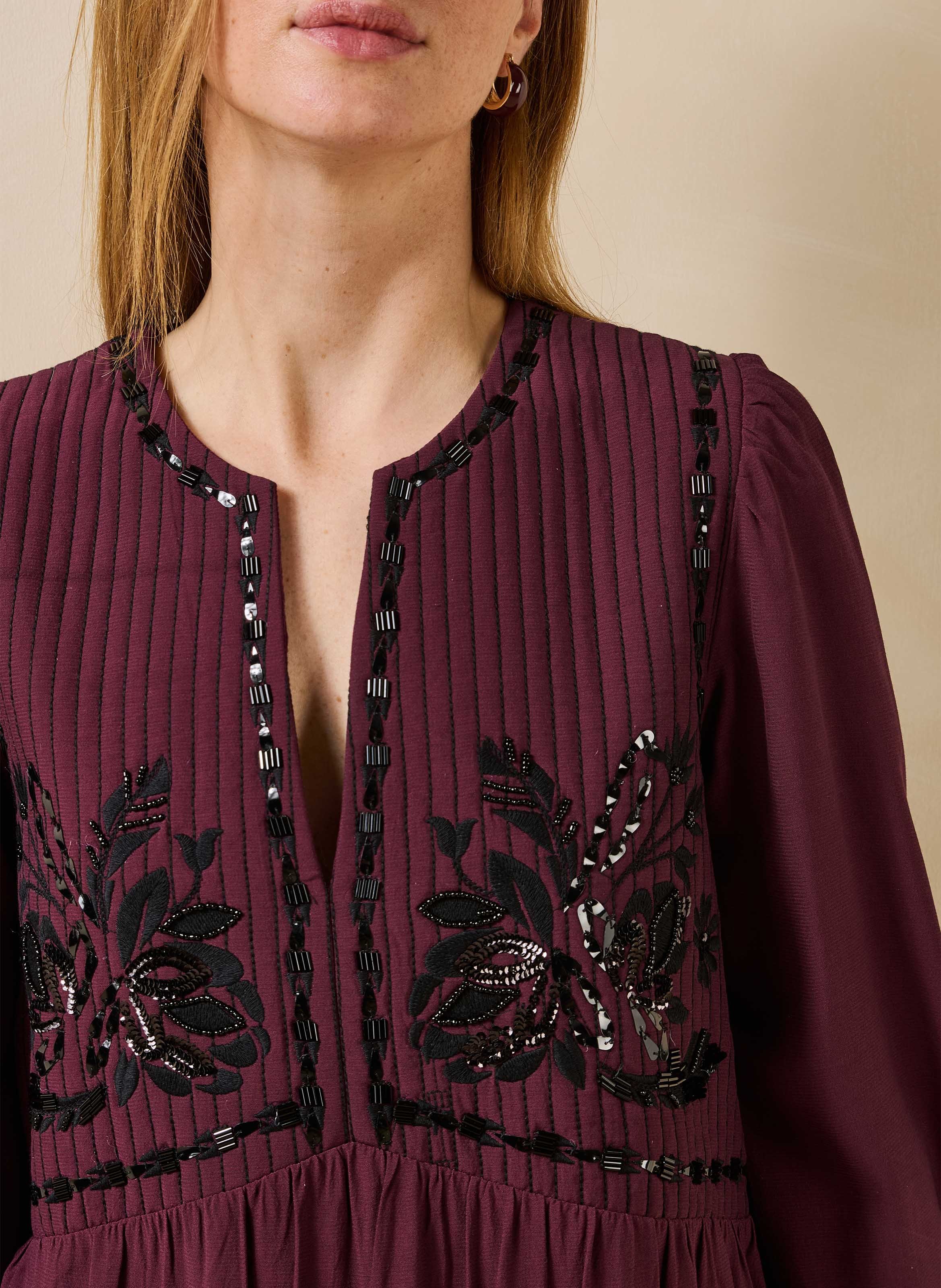 Robe longue col tunisien à broderies LA FEE MARABOUTEE Multicolore