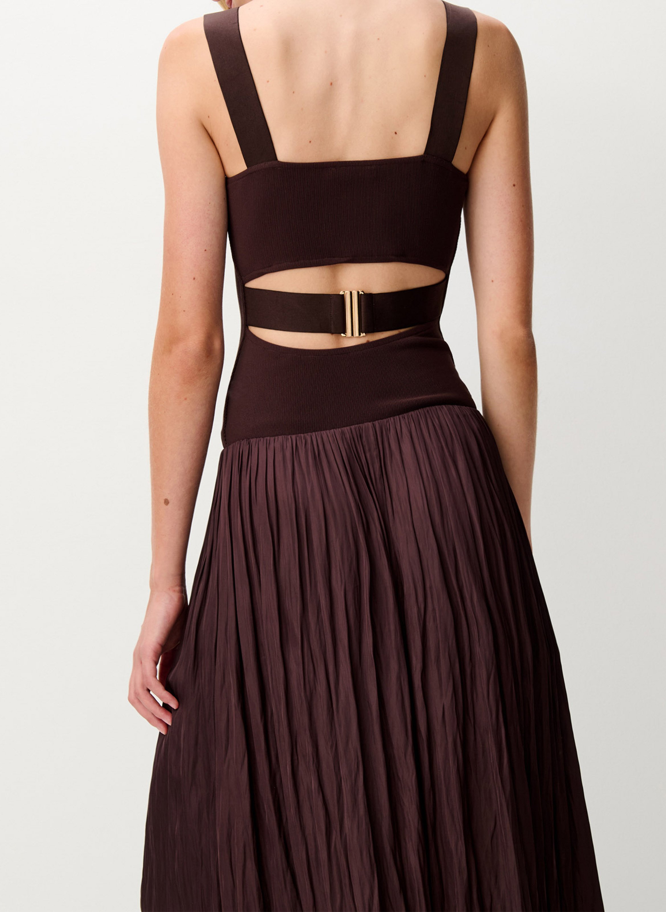 Robe longue évasée bi-matière SESSUN Braun