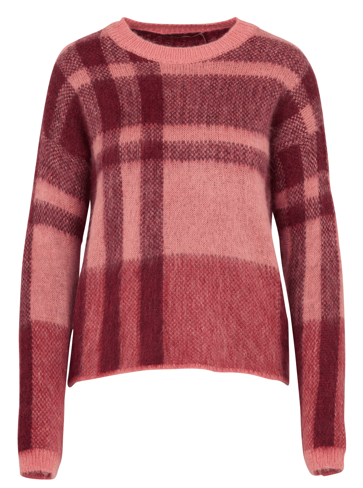 Pull jacquard motif carreaux en mohair mélangé LA FEE MARABOUTEE Rose