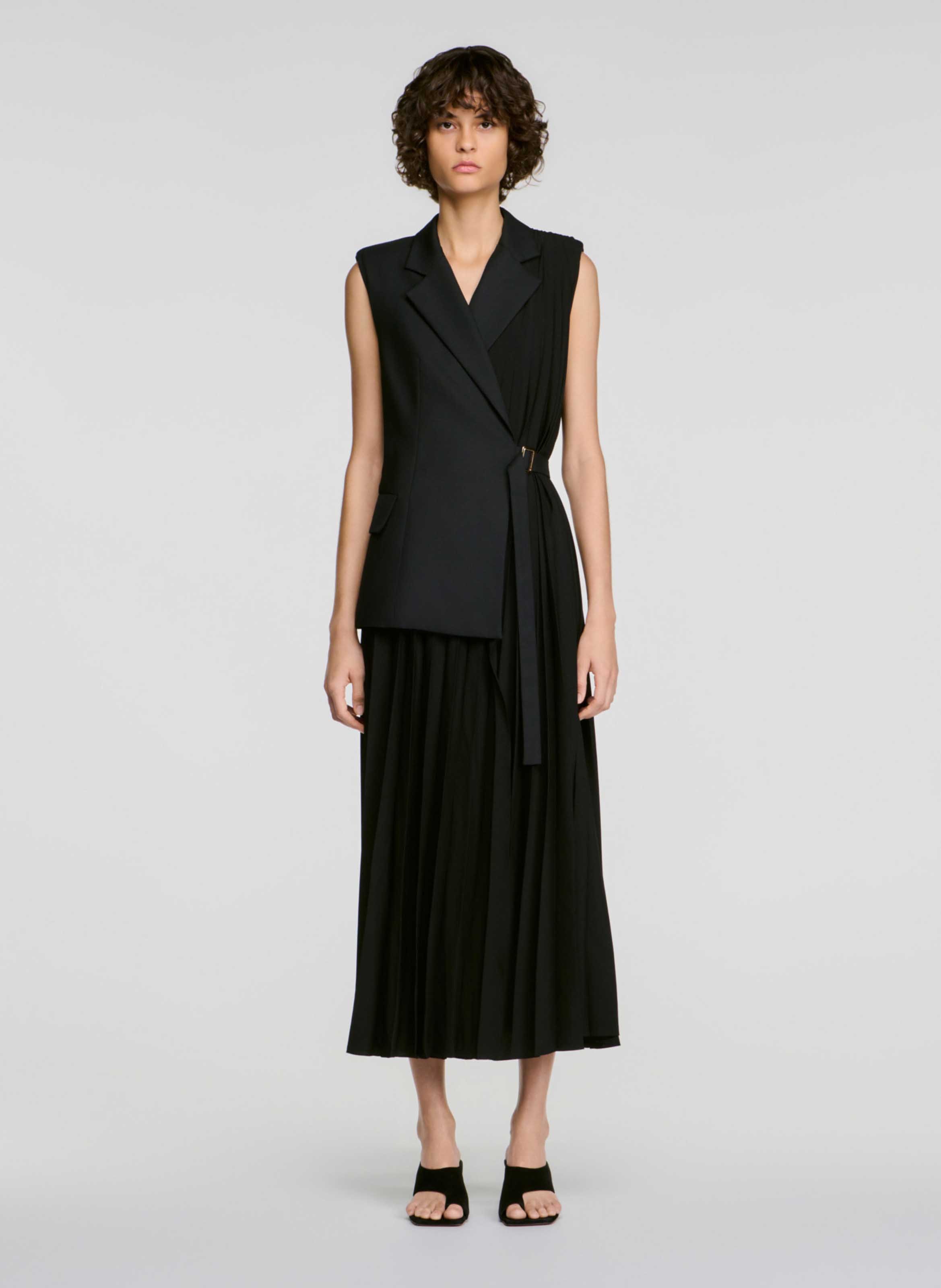 Robe longue cintrée plissée SANDRO Noir
