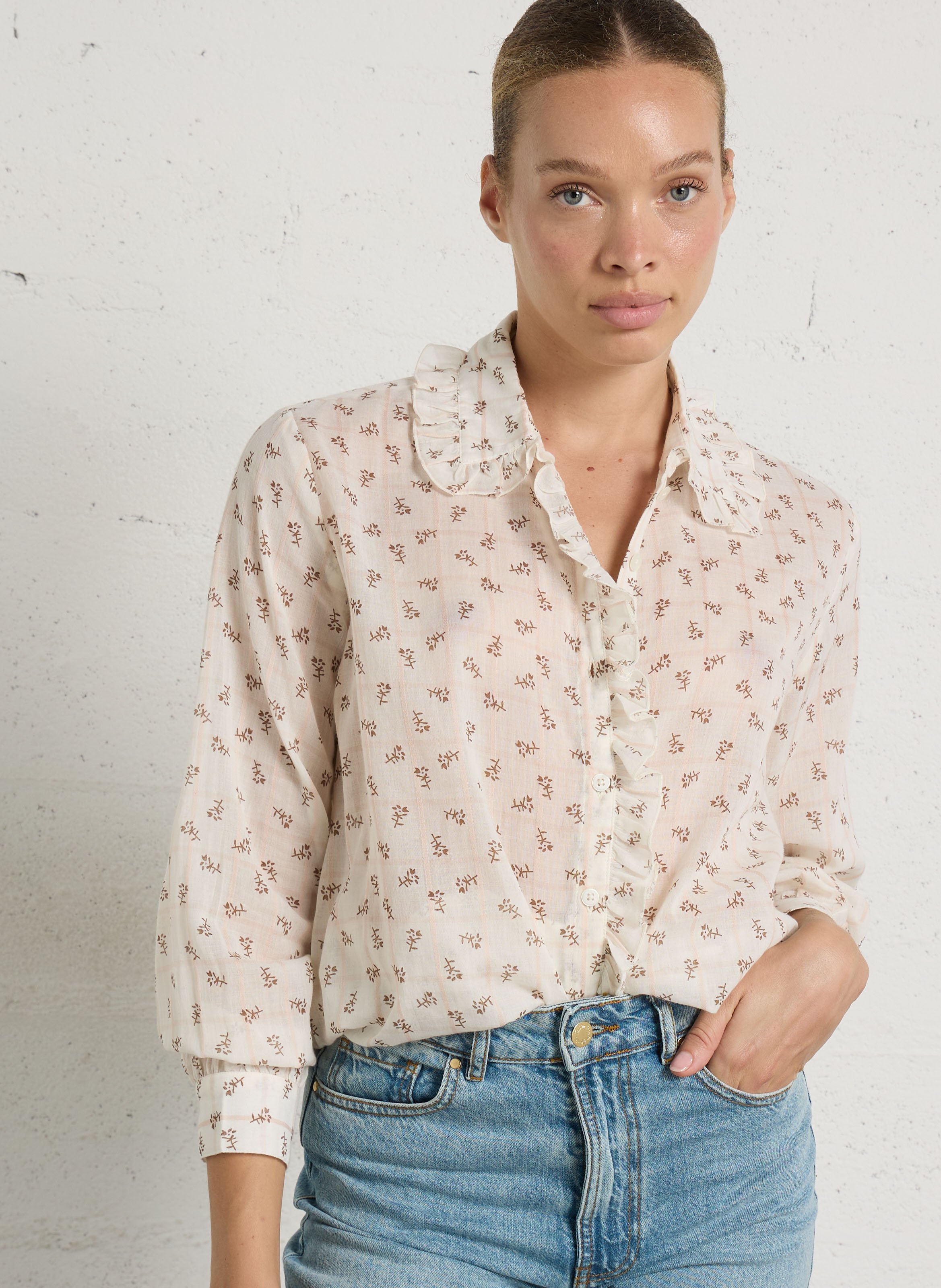 Katoenen blouse met klassieke kraag DES PETITS HAUTS Veelkleurig