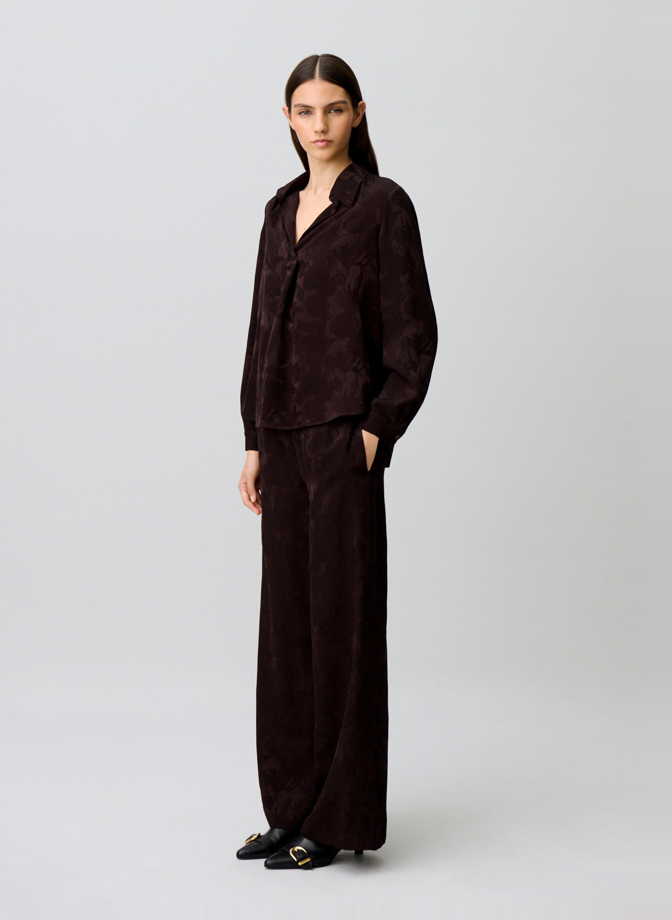 Blouse met V-hals en jacquardpatroon CLAUDIE PIERLOT Bruin