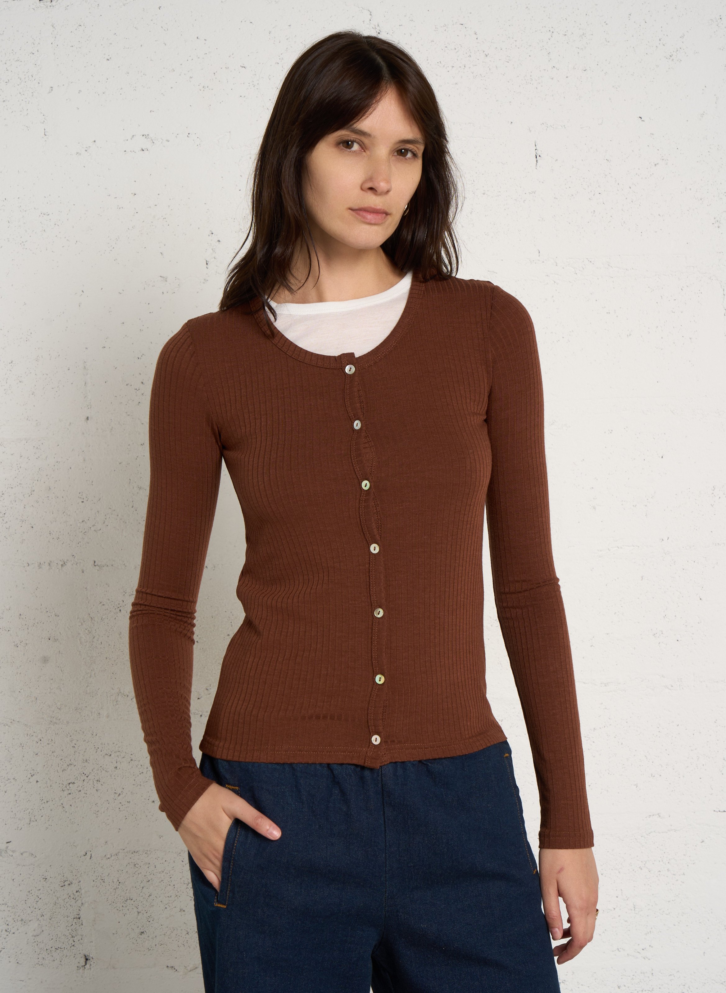 Gilet double encolure à manches longues HOD PARIS Marron