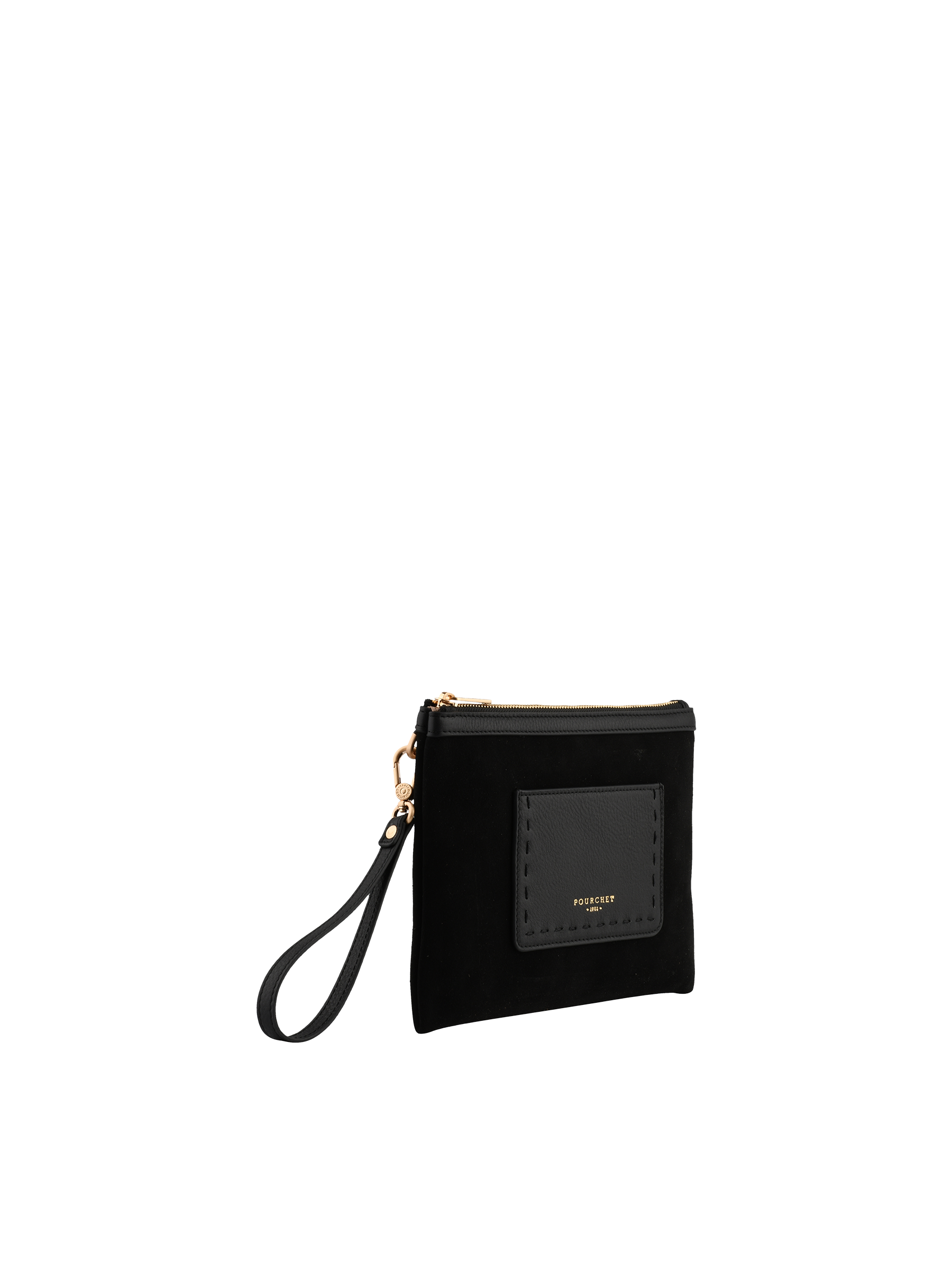 Suede cowhide leather clutch POURCHET Black