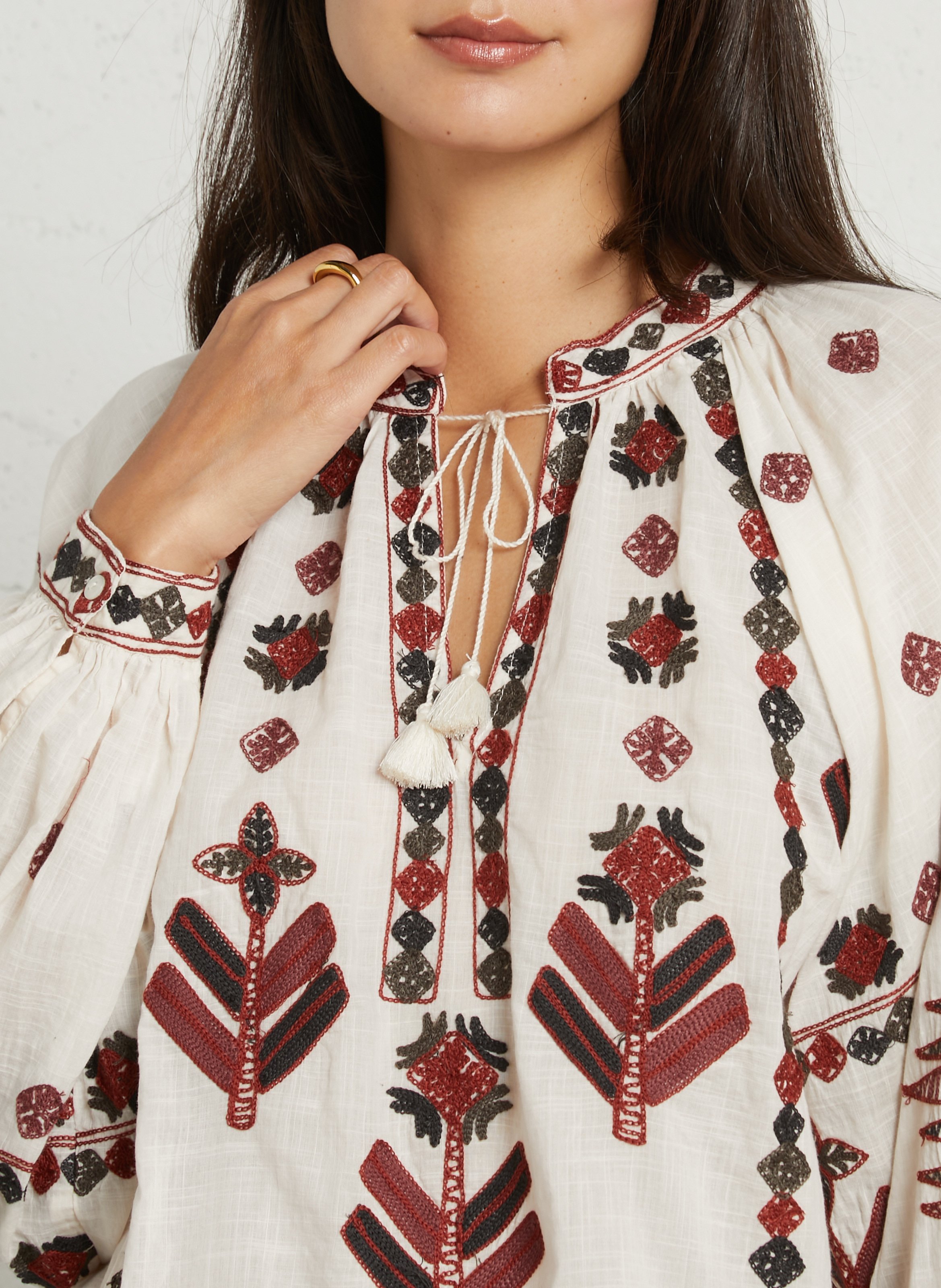 Straight embroidered cotton blouse MAISON HOTEL White