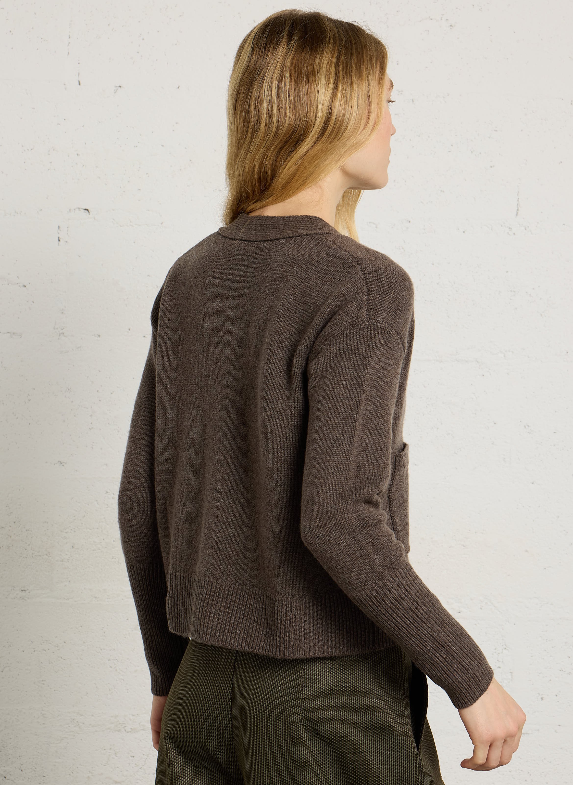 Cardigan droit en laine et cachemire MAJESTIC FILATURES Marron