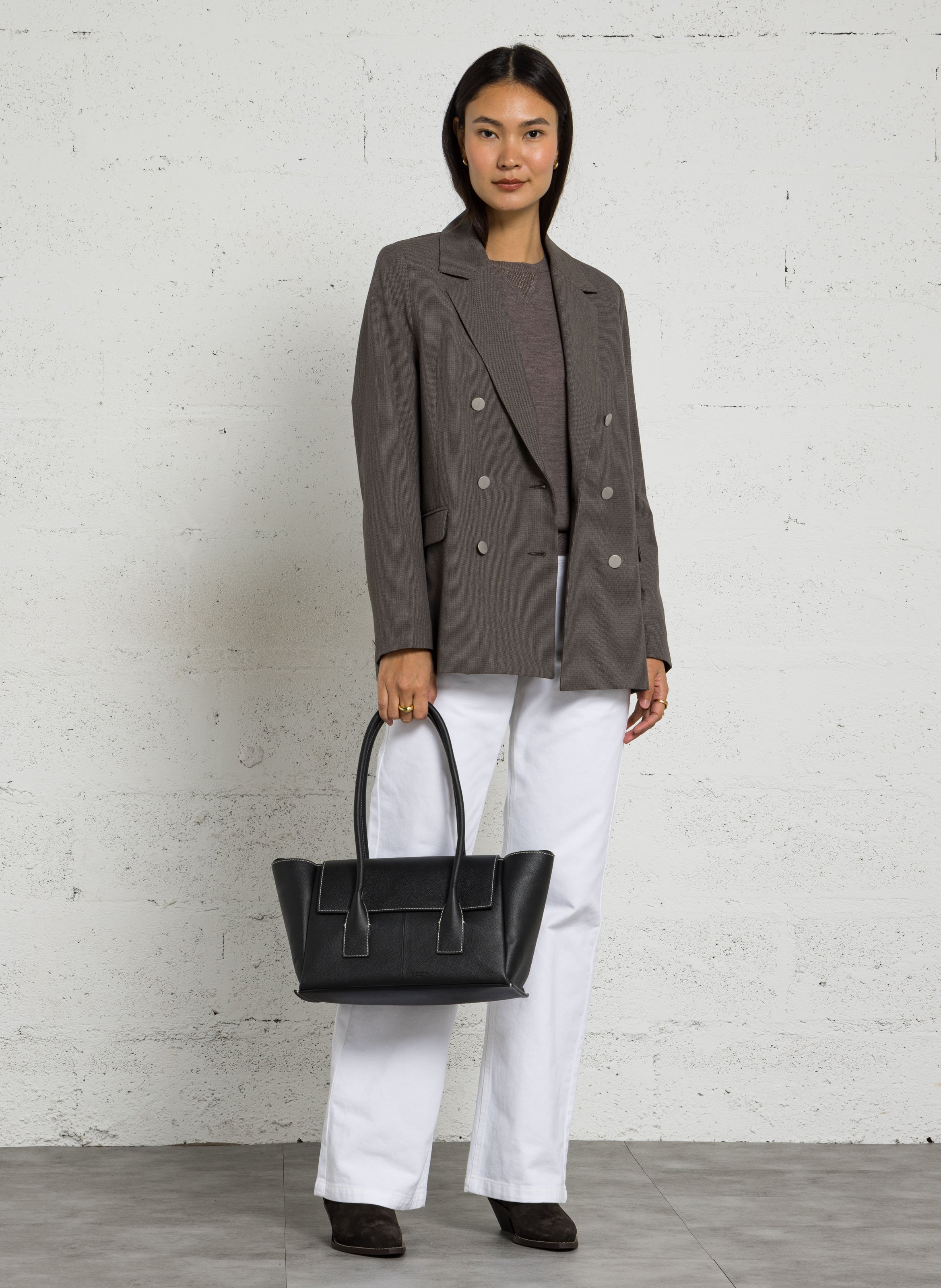 Plain leather flap tote bag LE TANNEUR Black