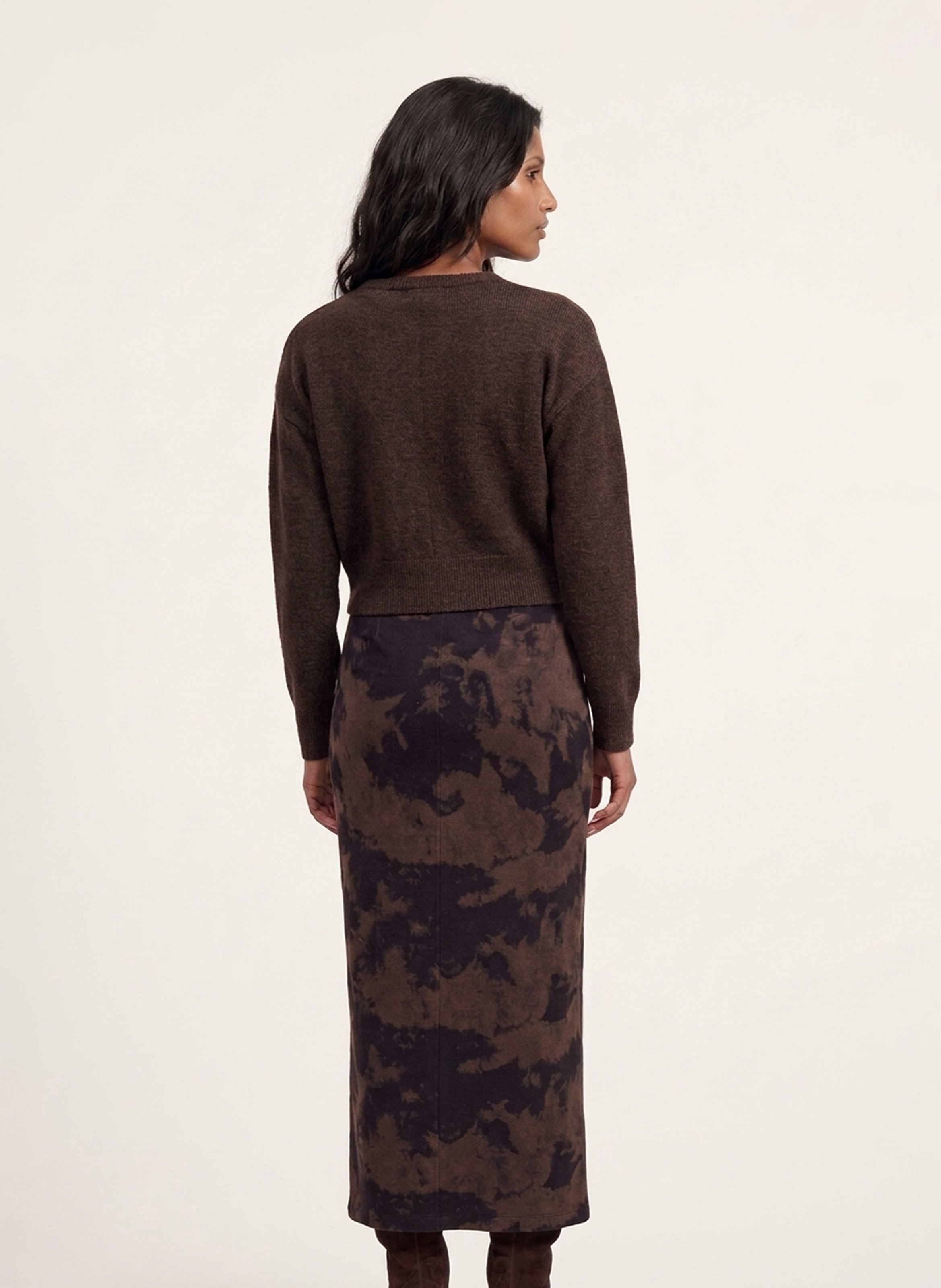 Ribbed crew-neck wool-blend sweater | Brown KOOKAI Women