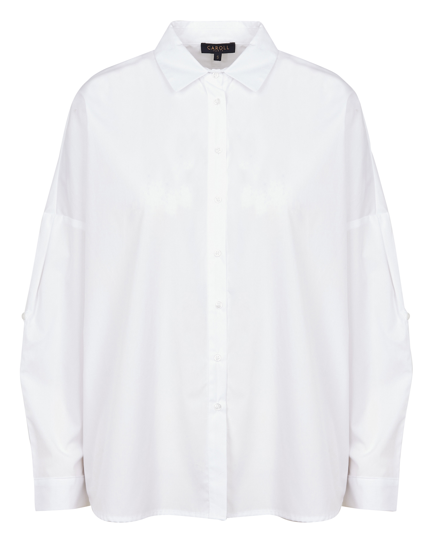 Ruimvallende blouse met Italiaanse kraag en driekleurige streep Wit