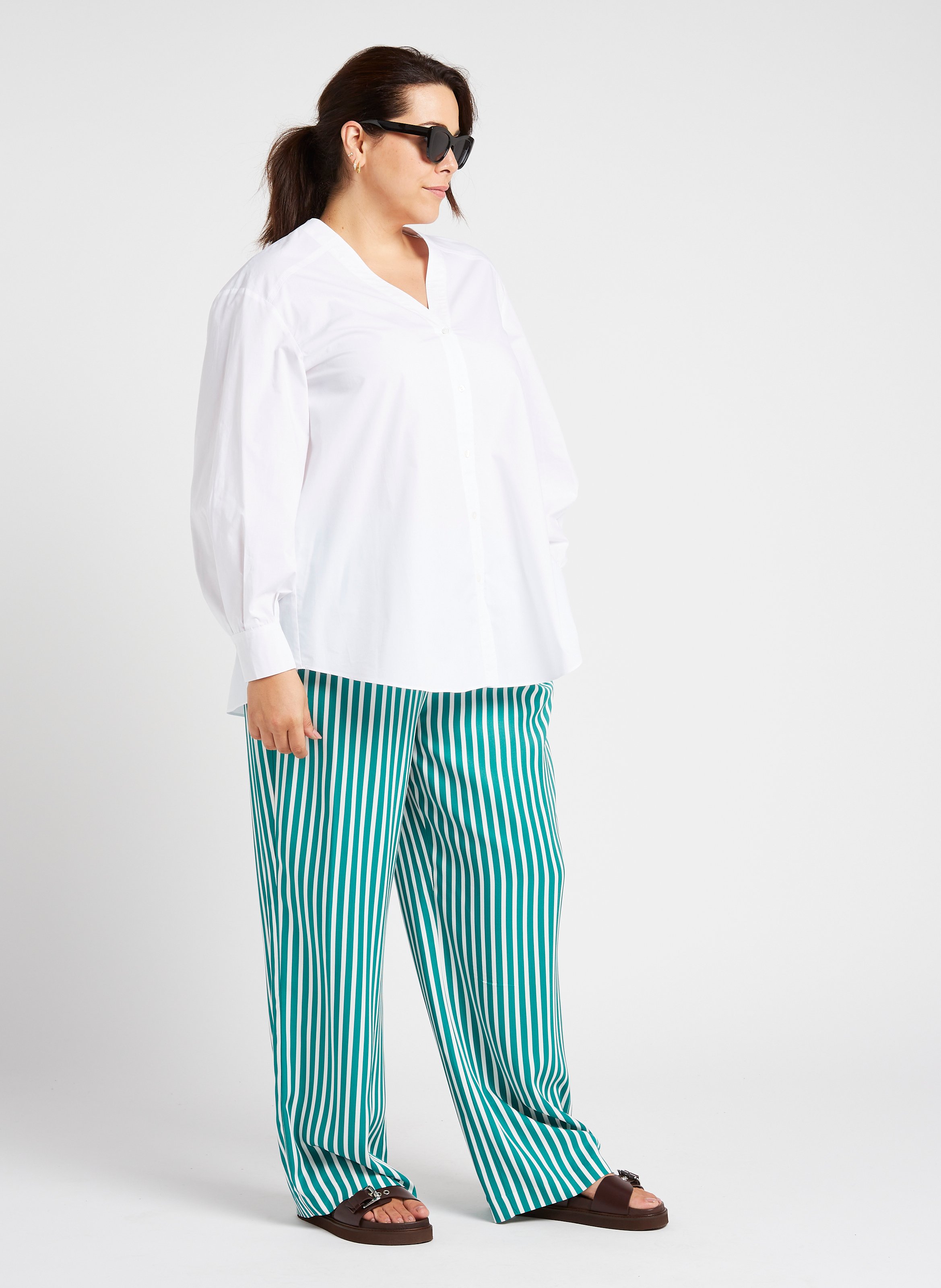 Loose-fit V-neck cotton shirt PERSONA by Marina Rinaldi White